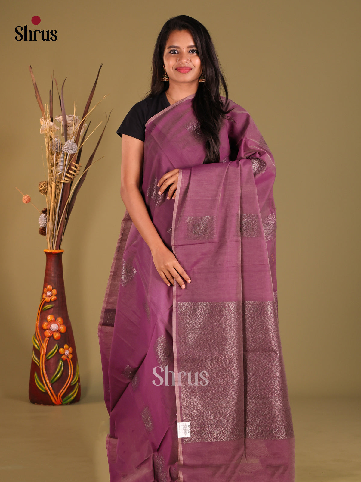 Maroon - Semi Silkcotton Saree - Shop on Shrus.com