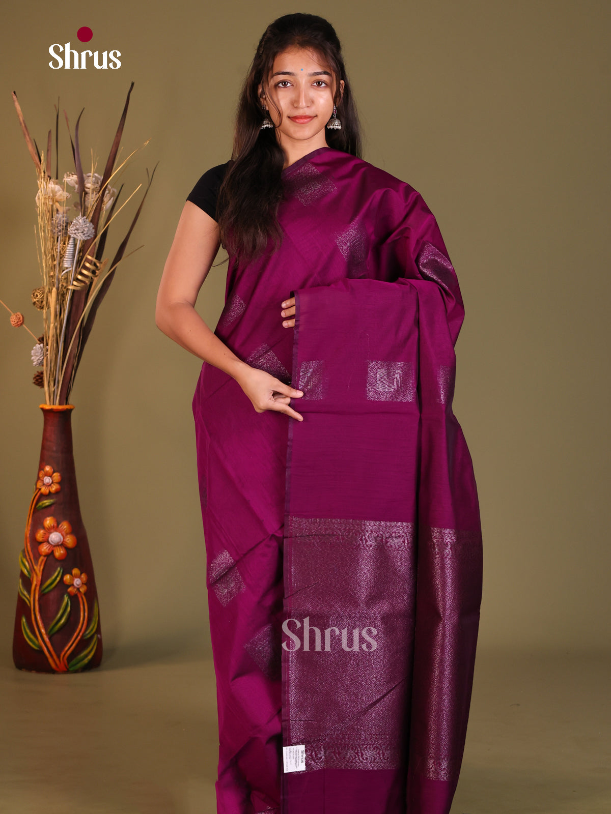 Purple - Semi Silkcotton Saree - Shop on Shrus.com