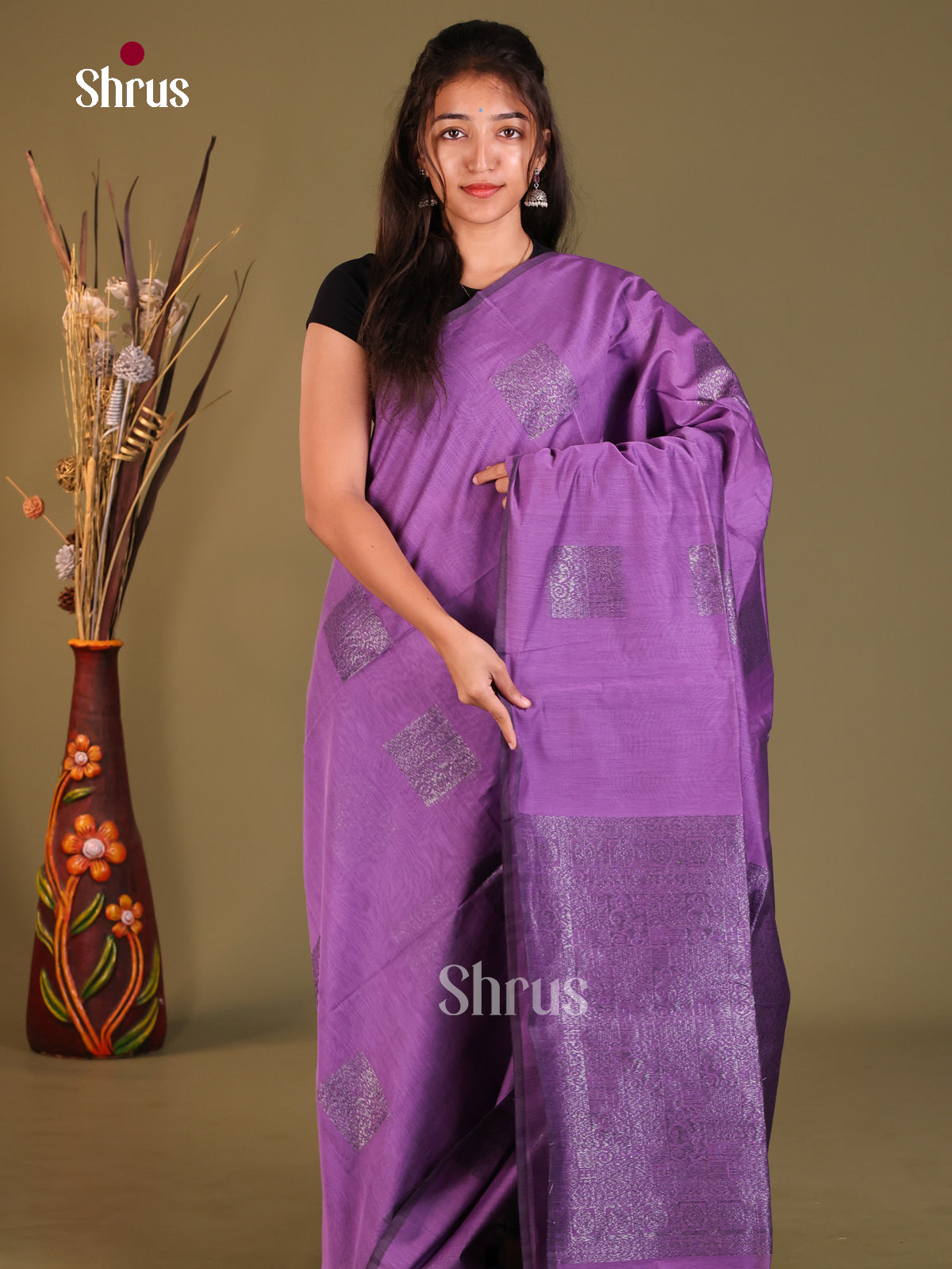 Lavender - Semi Silkcotton Saree - Shop on Shrus.com