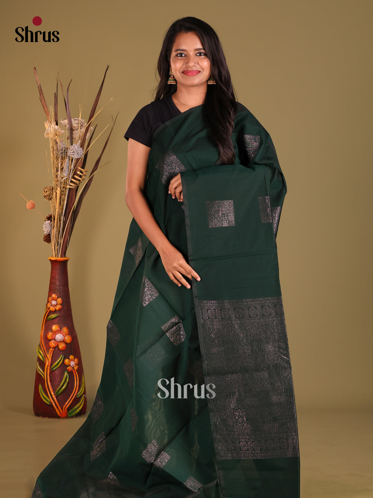 Green - Semi Silkcotton Saree - Shop on Shrus.com