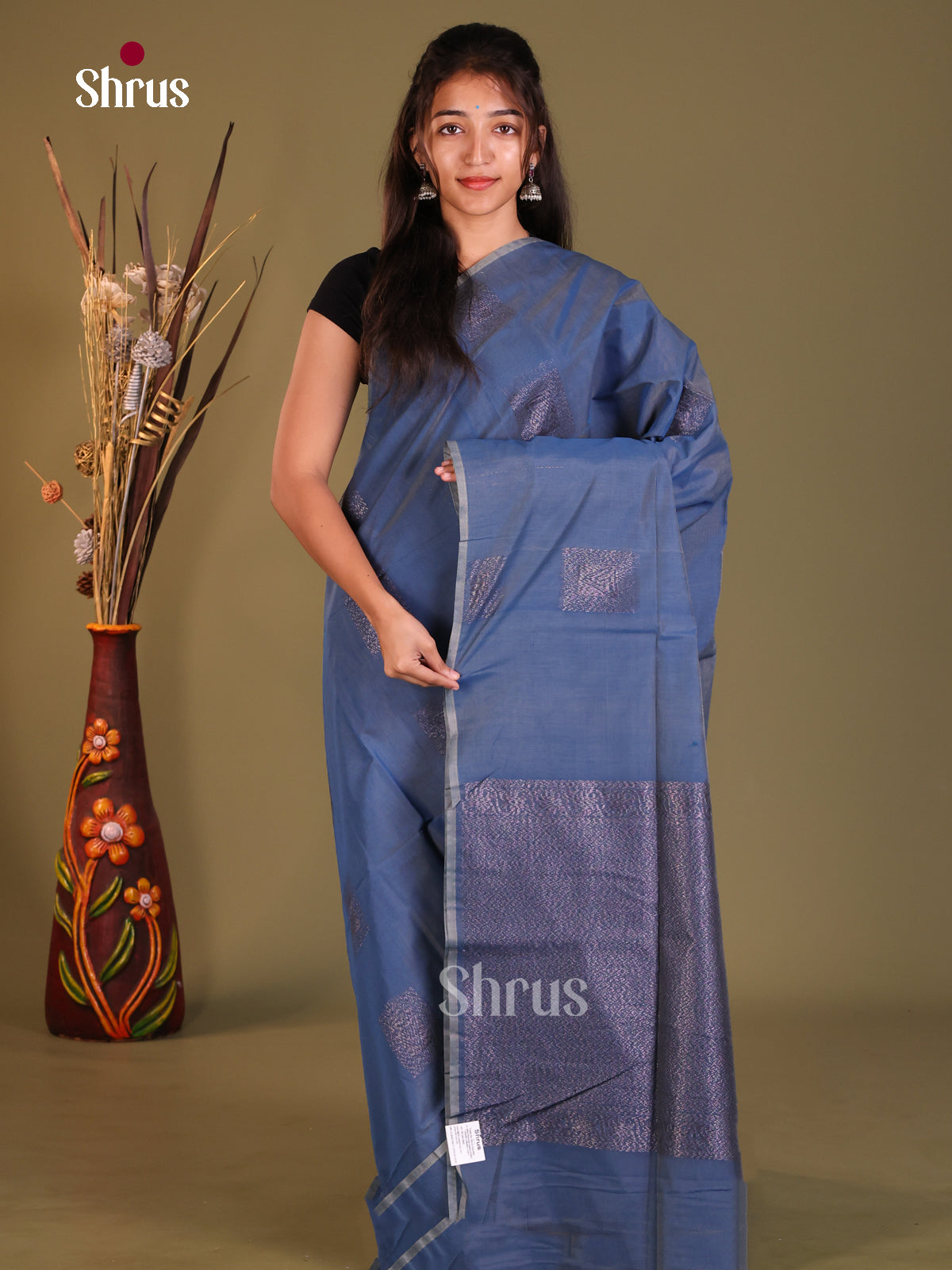 Blue - Semi Silkcotton Saree