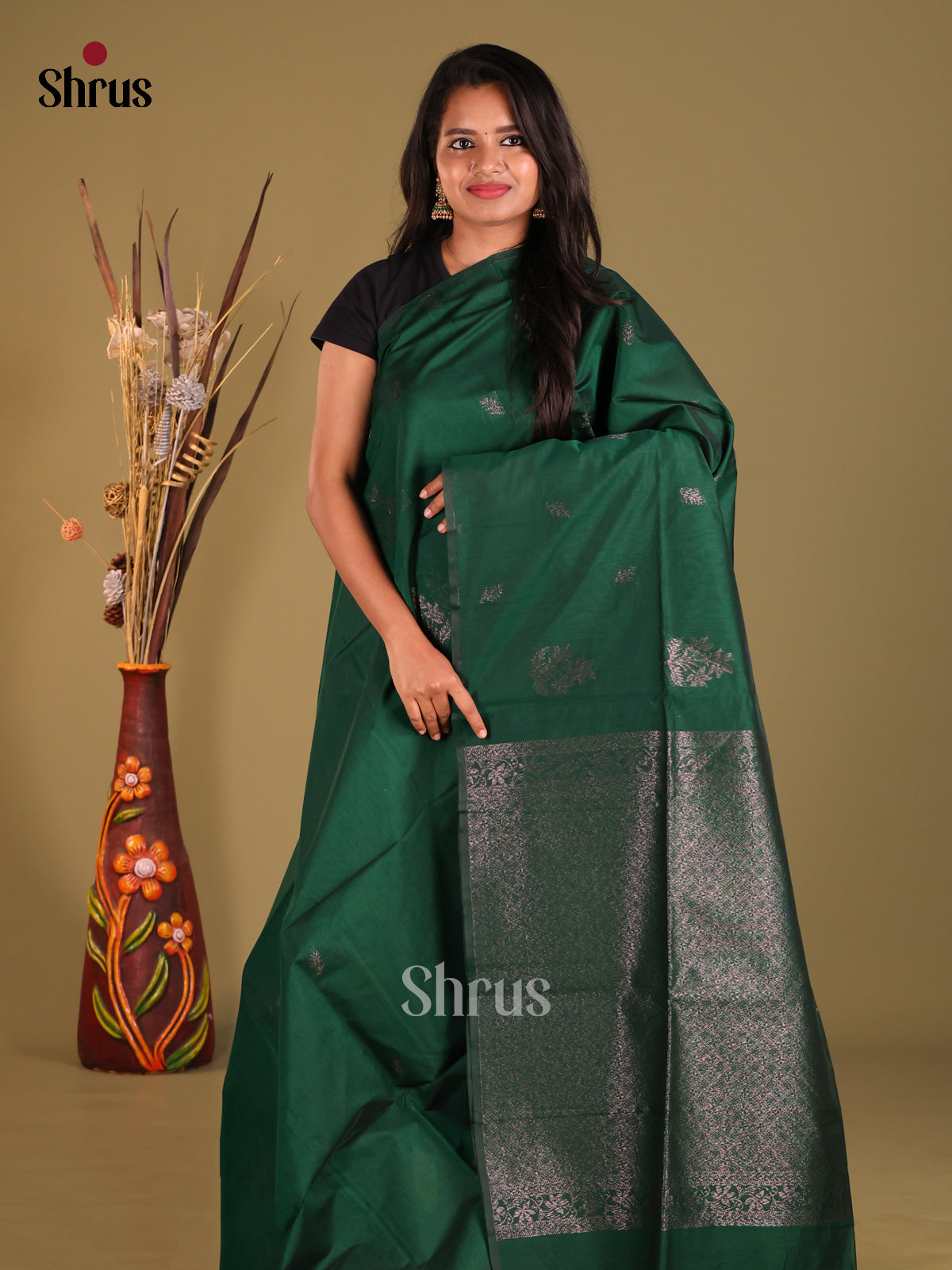 Green - Semi Silkcotton Saree - Shop on Shrus.com
