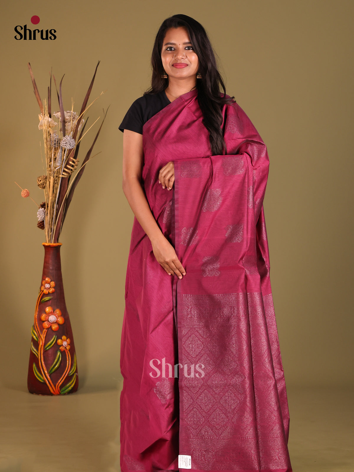 Maroon - Semi Silkcotton Saree - Shop on Shrus.com