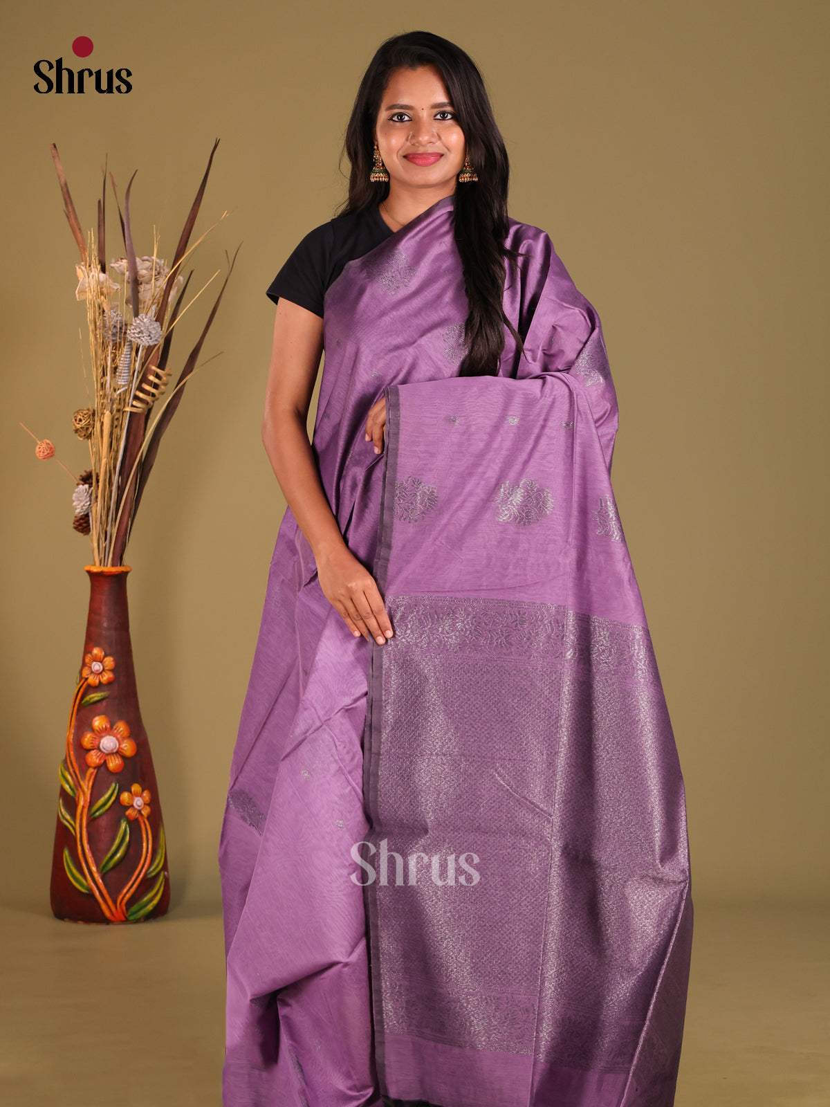 Lavender - Semi Silkcotton Saree - Shop on Shrus.com
