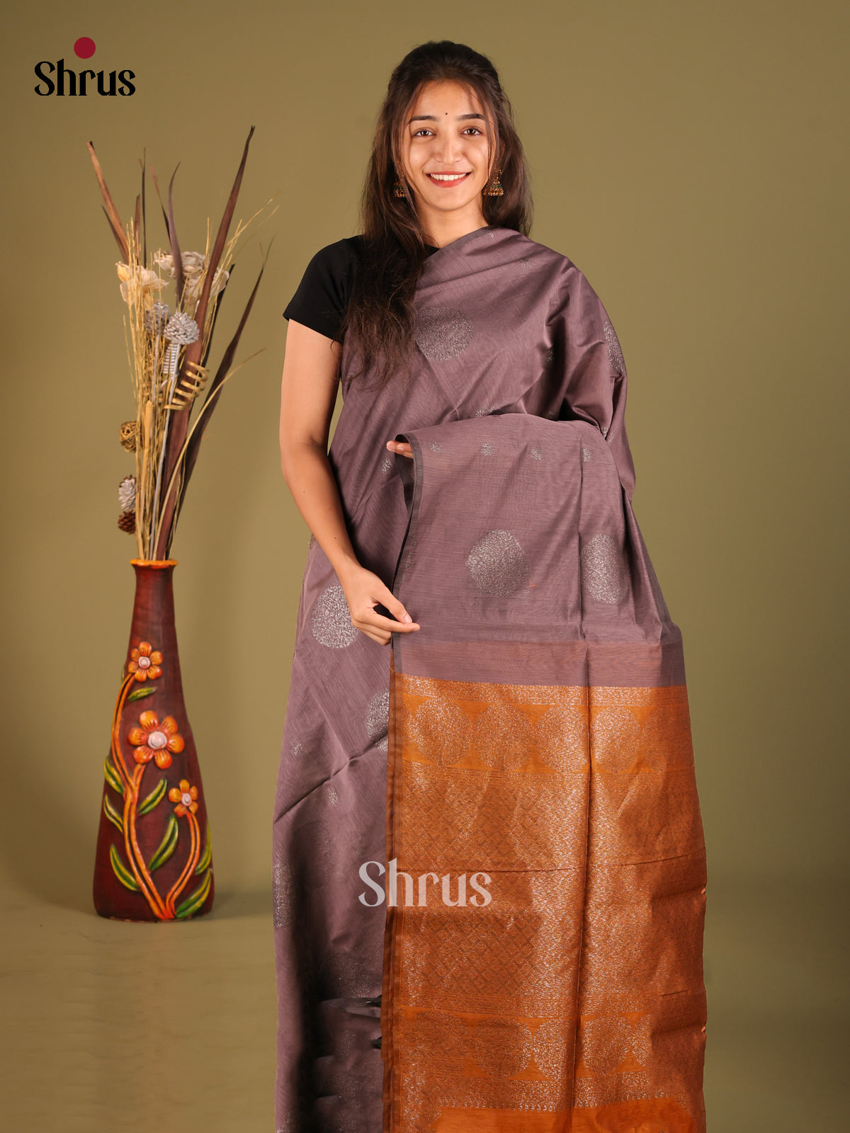 Brown- Semi Silkcotton Saree