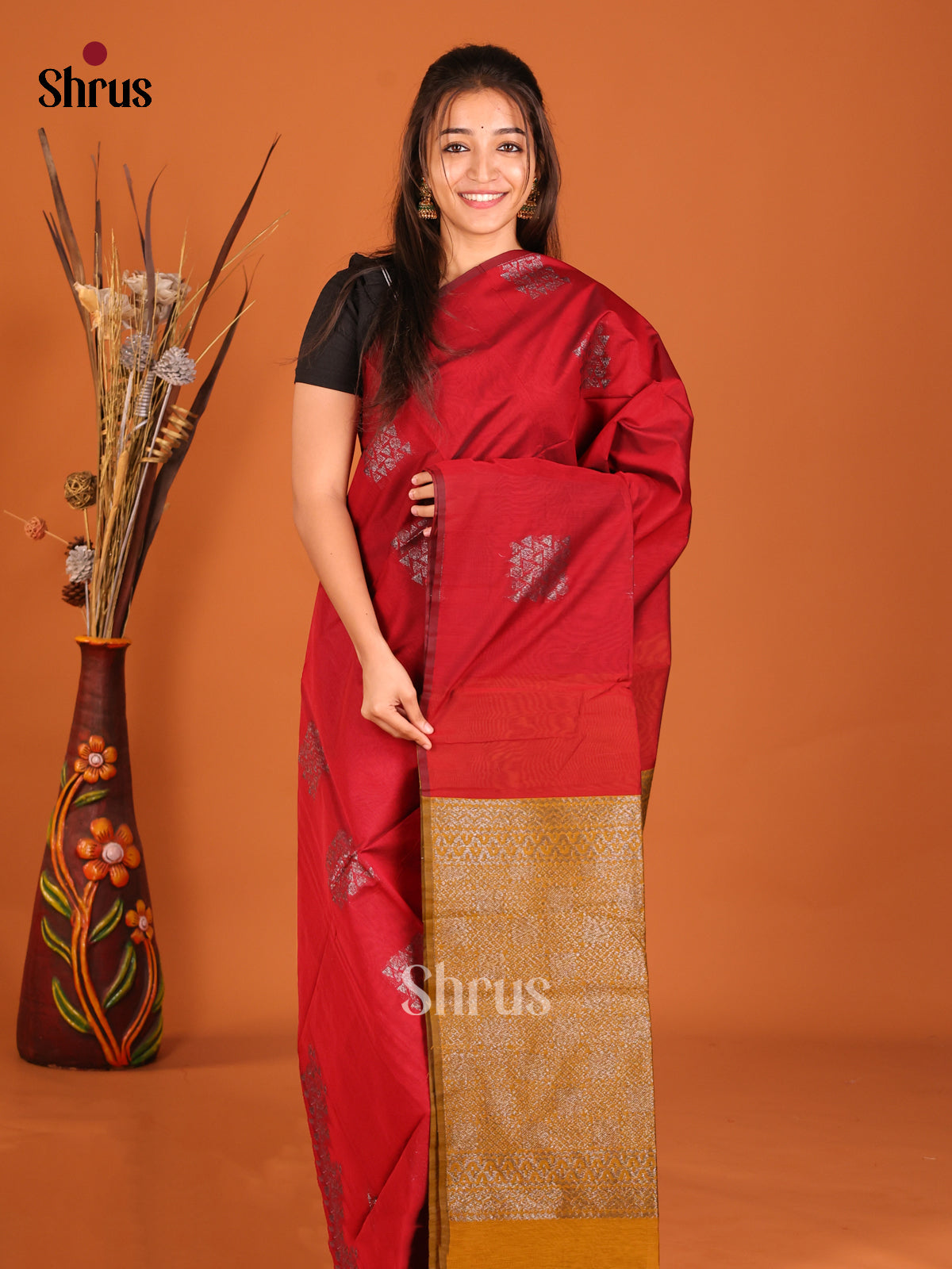 DHS02350 - Semi Silkcotton Saree - Shop on Shrus.com