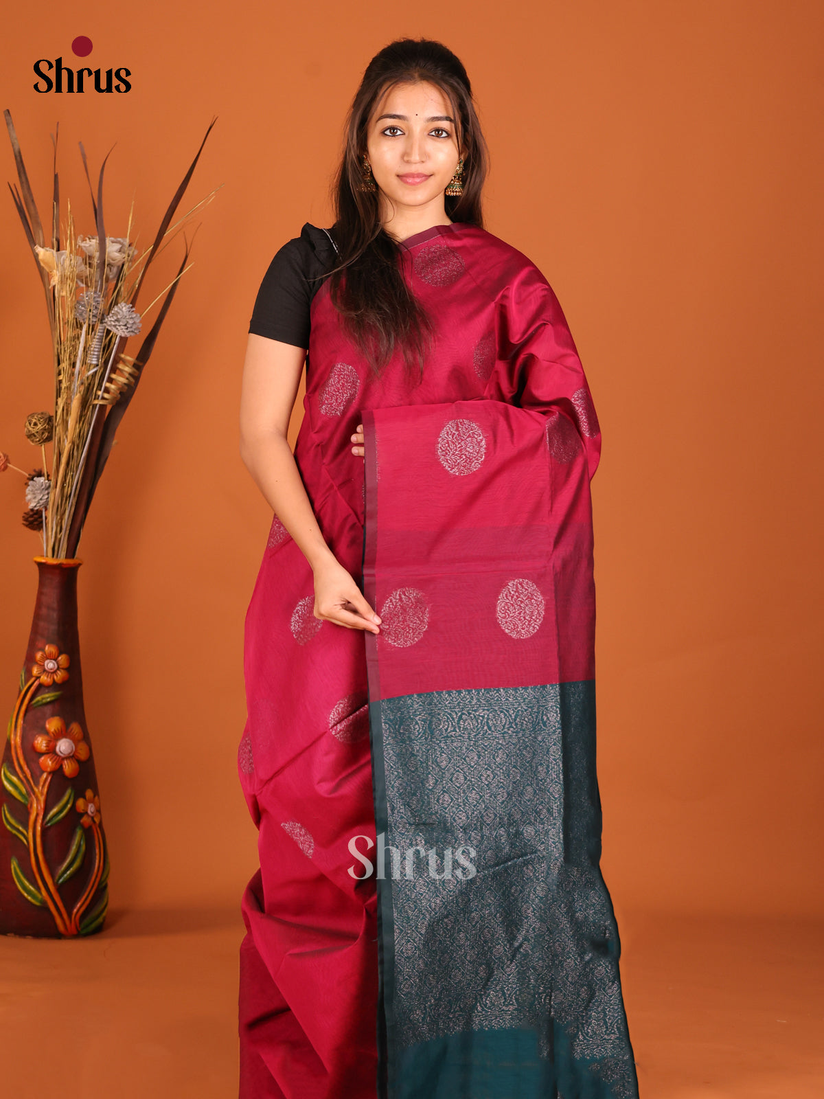 DHS02352 - Semi Silkcotton Saree - Shop on Shrus.com