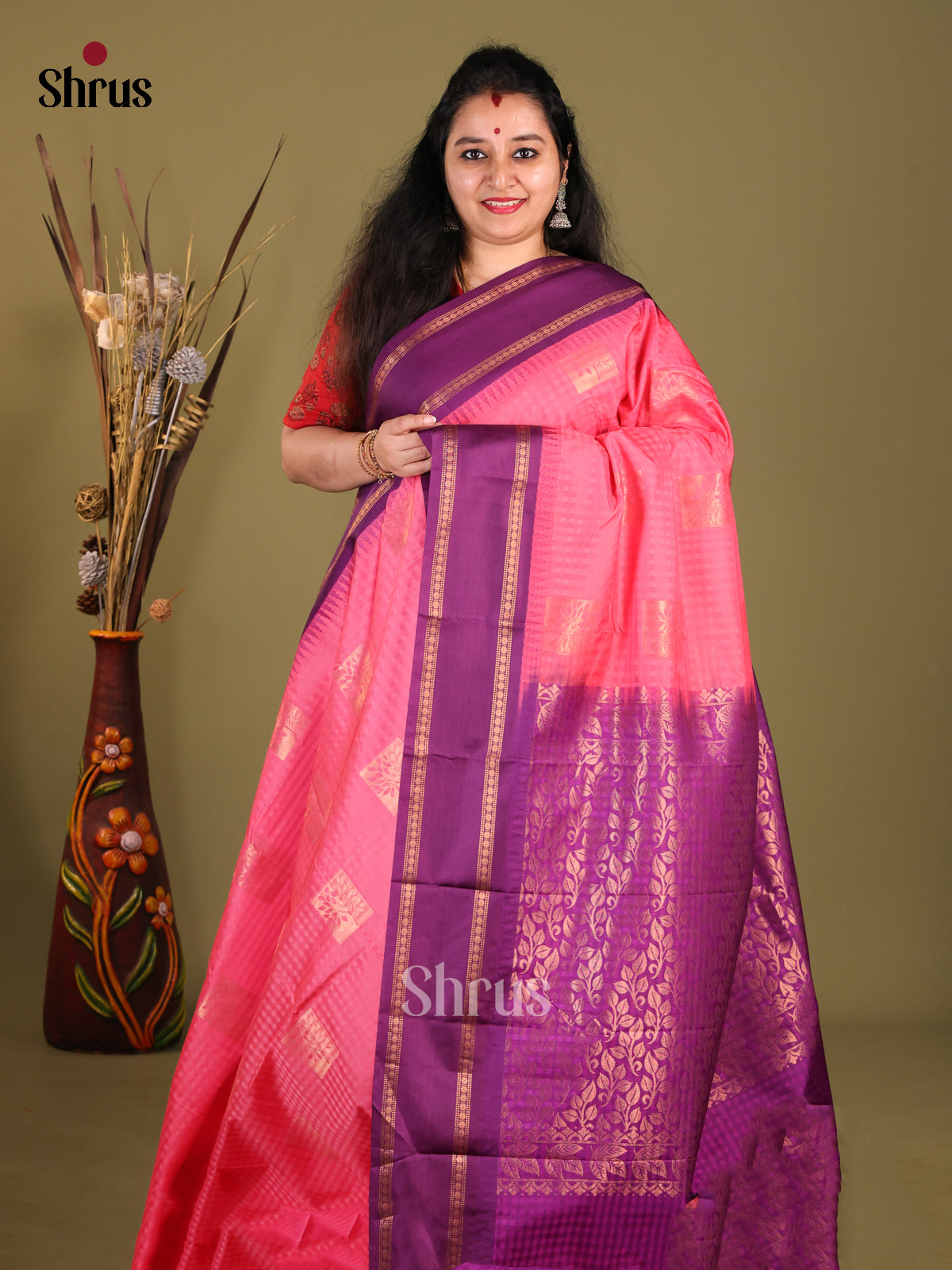 Pink & Purple -Semi silk Cotton Saree