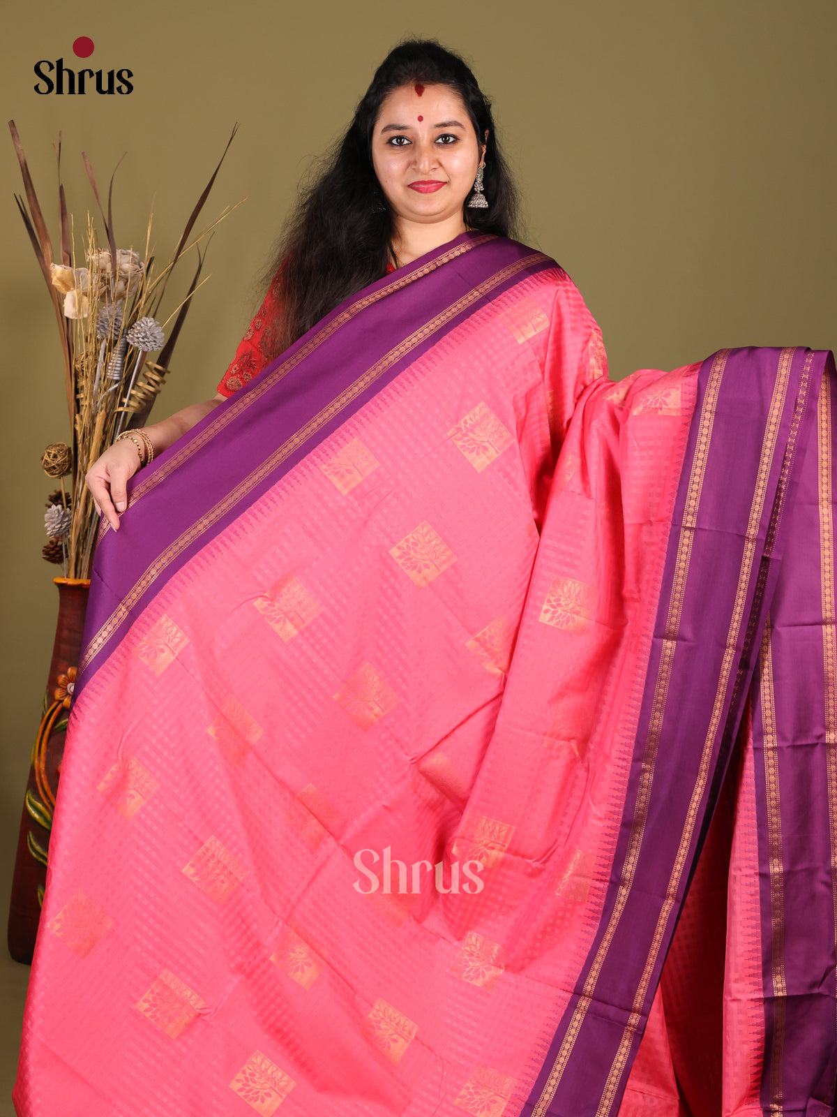 Pink & Purple -Semi silk Cotton Saree