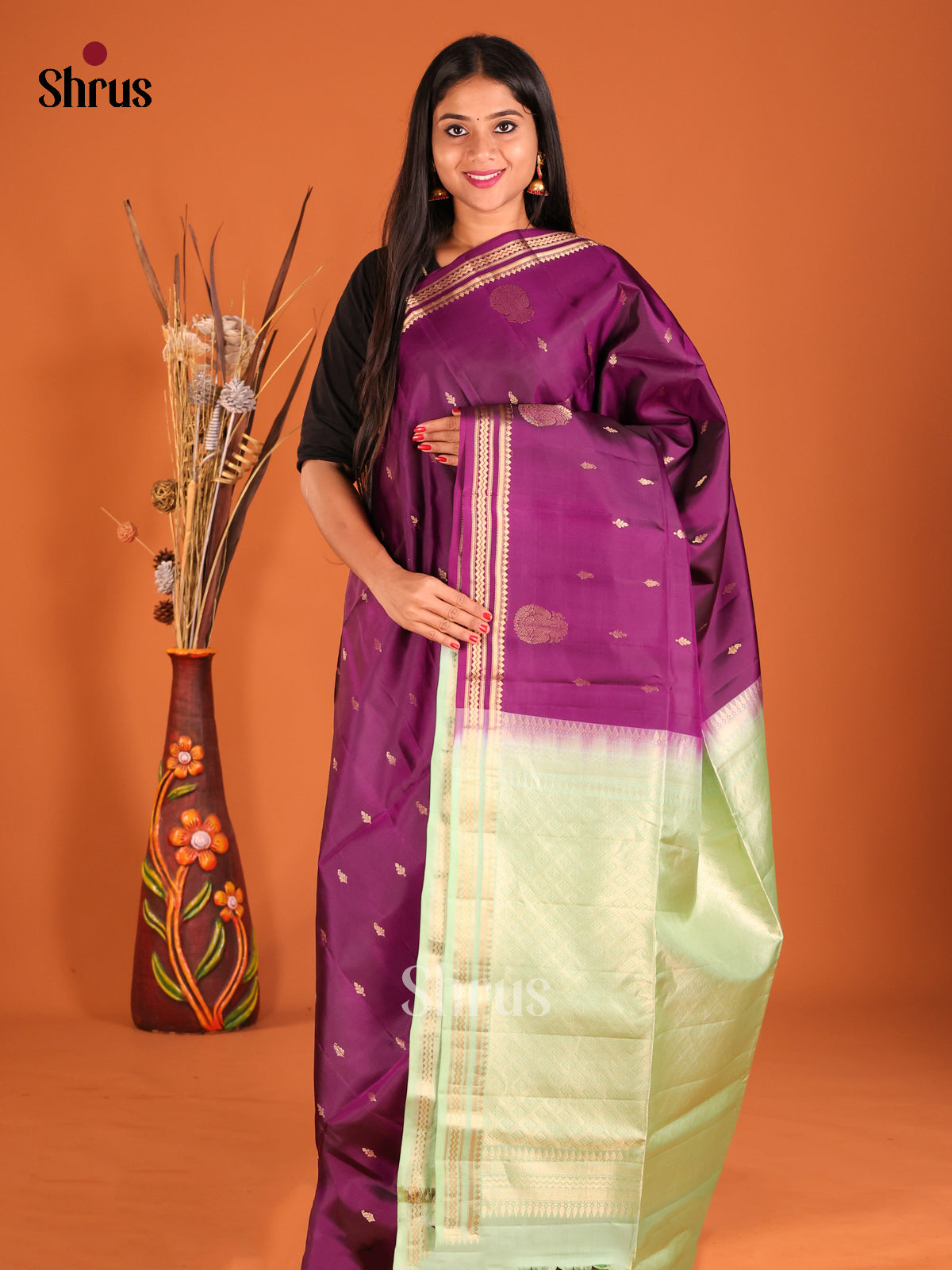 DHS04021 - Soft Silk Saree - Shop on Shrus.com