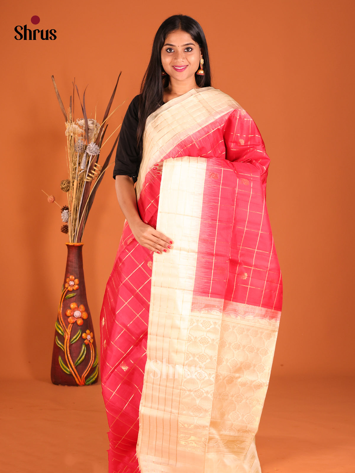 Pink & Cream - Soft Silk Saree - Shop on Shrus.com