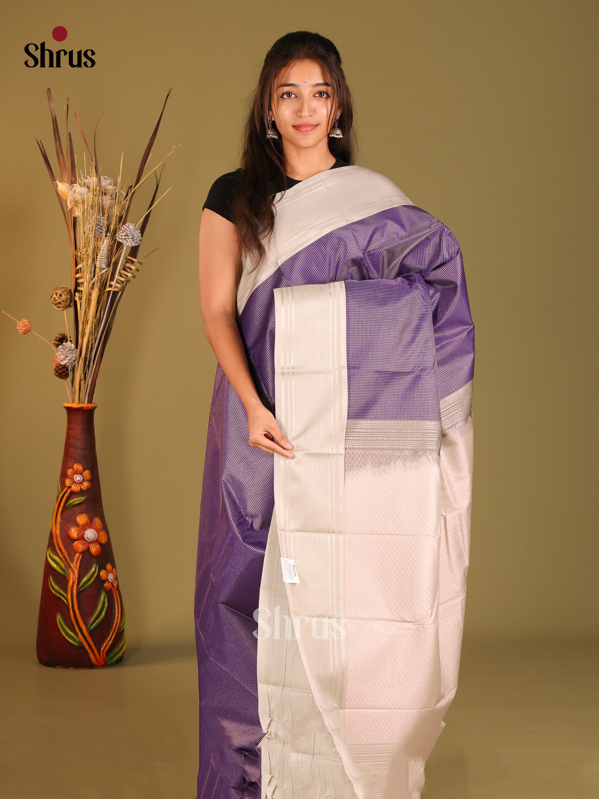 Blue & Cream - Semi Kanchipuram Saree