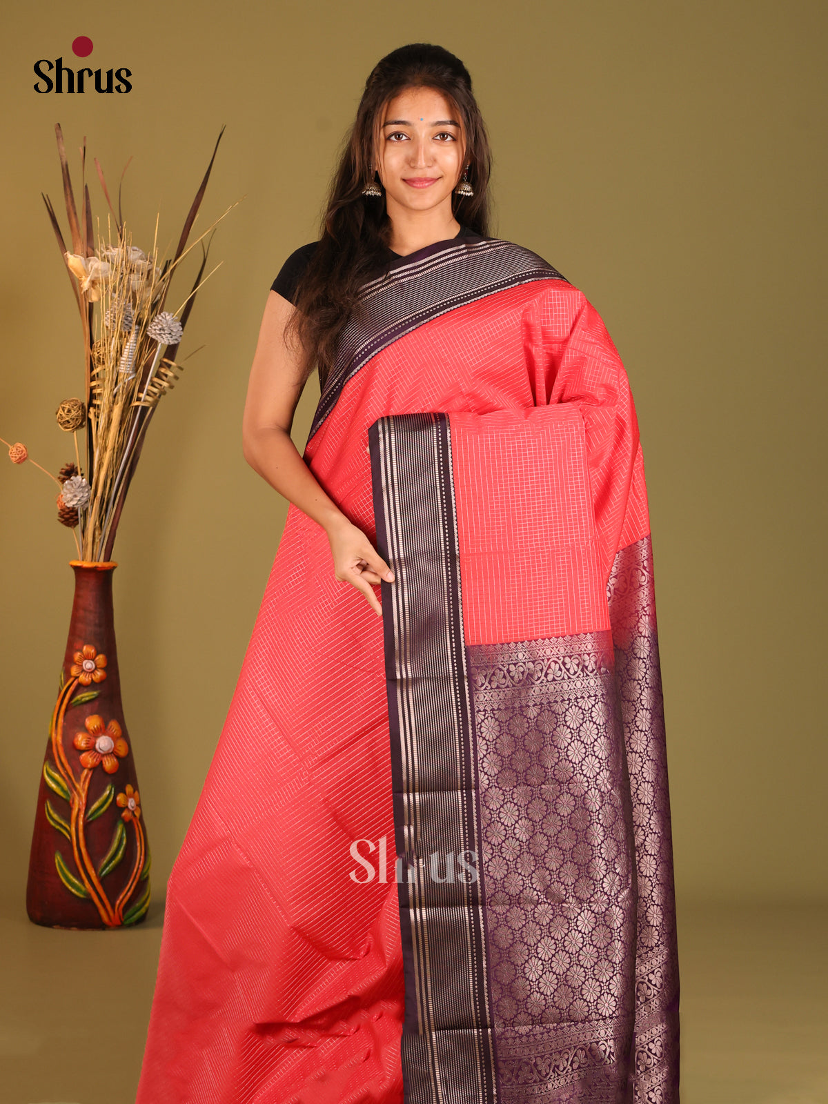 Red & Violet- Semi Kanchipuram Saree