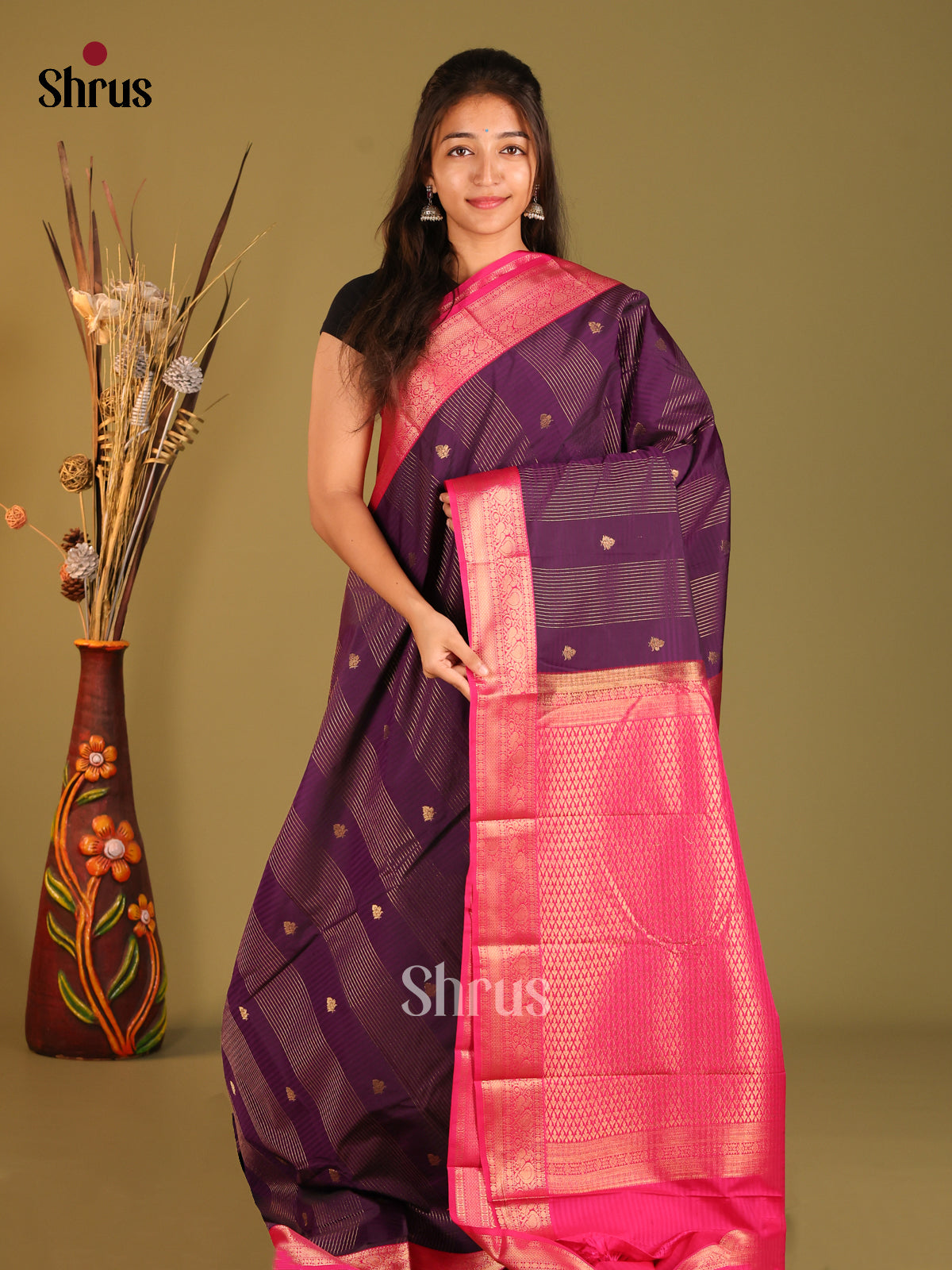 Violet & Pink - Semi Kanchipuram Saree - Shop on Shrus.com