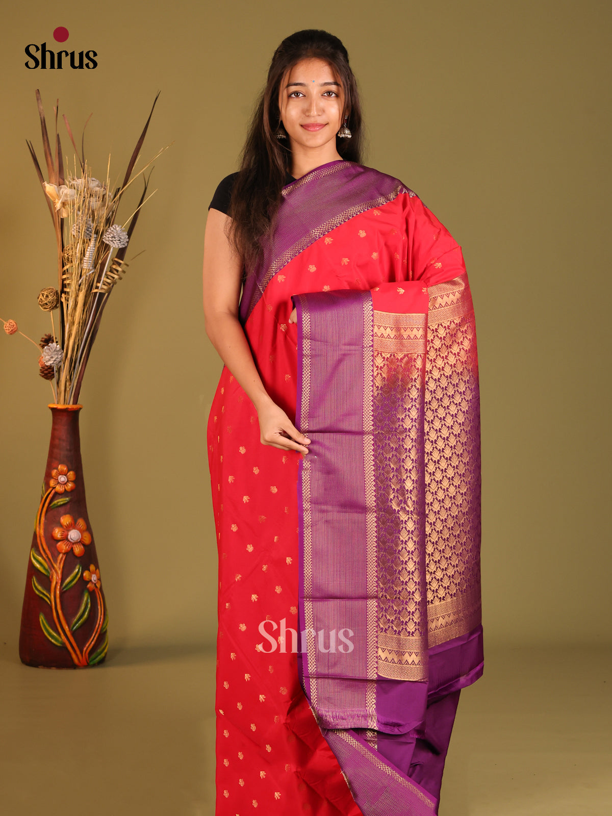 Red & Violet - Semi Kanchipuram Saree