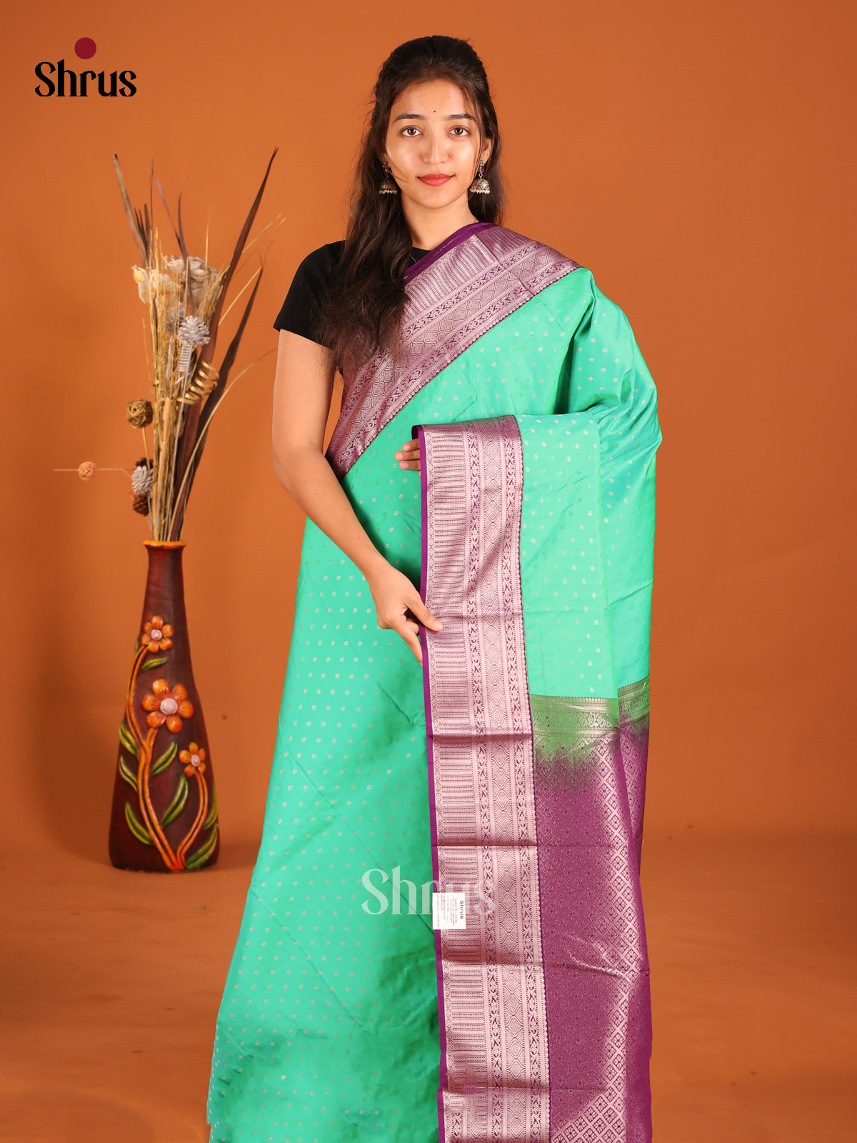 Green & Purple - Semi Kanchipuram Saree