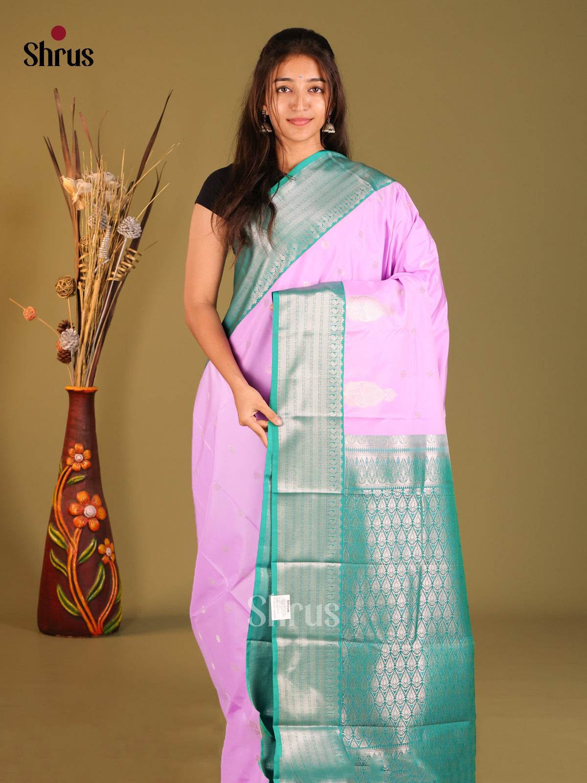 Lavender & Teal - Semi Kanchipuram Saree