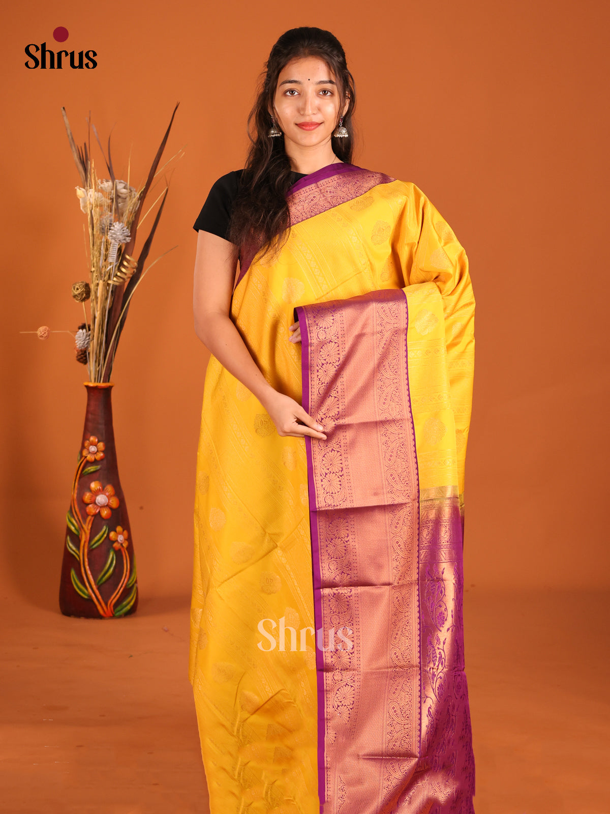 Yellow & Purple - Semi Kanchipuram Saree