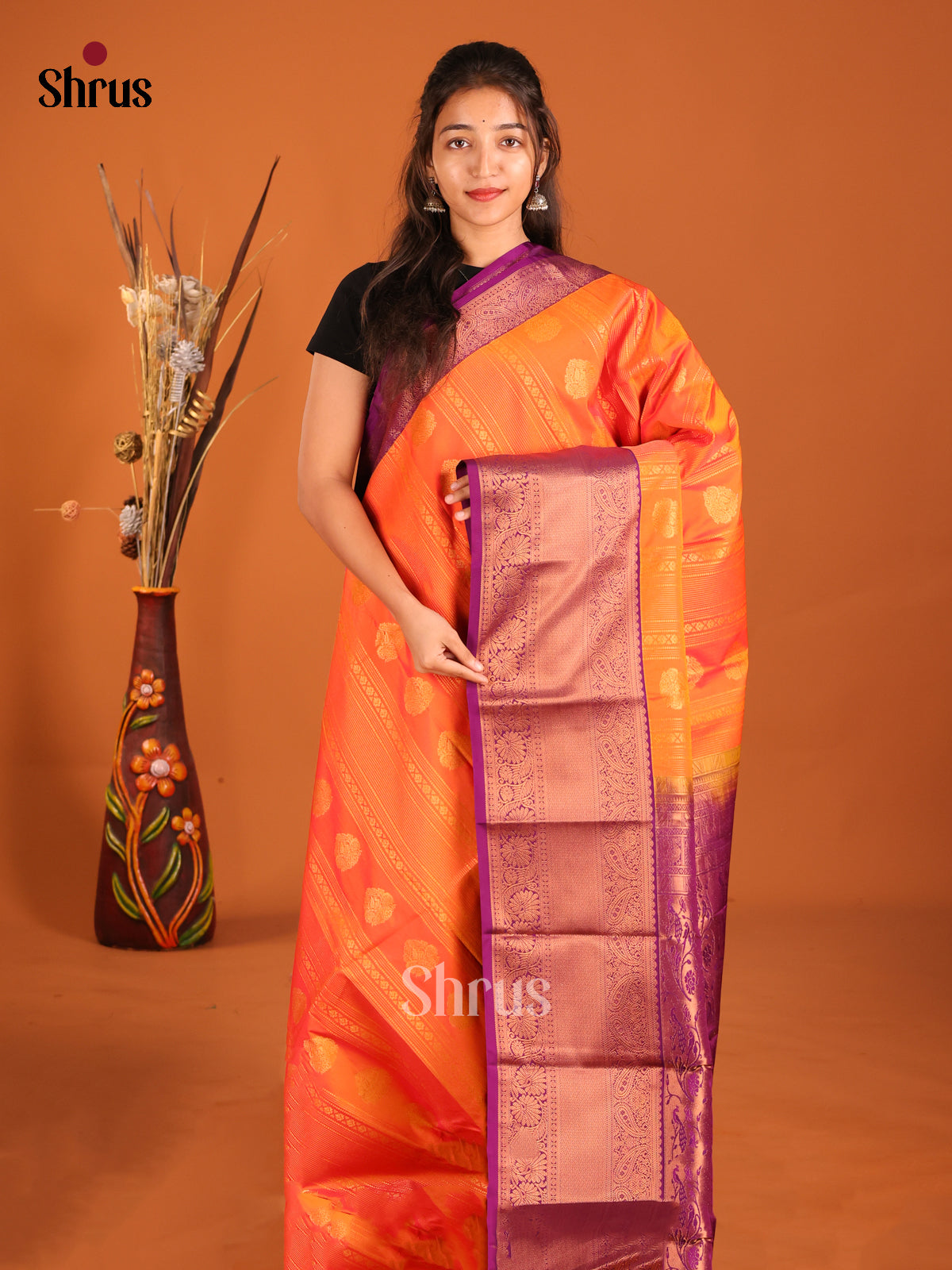 Orange & Purple - Semi Kanchipuram Saree