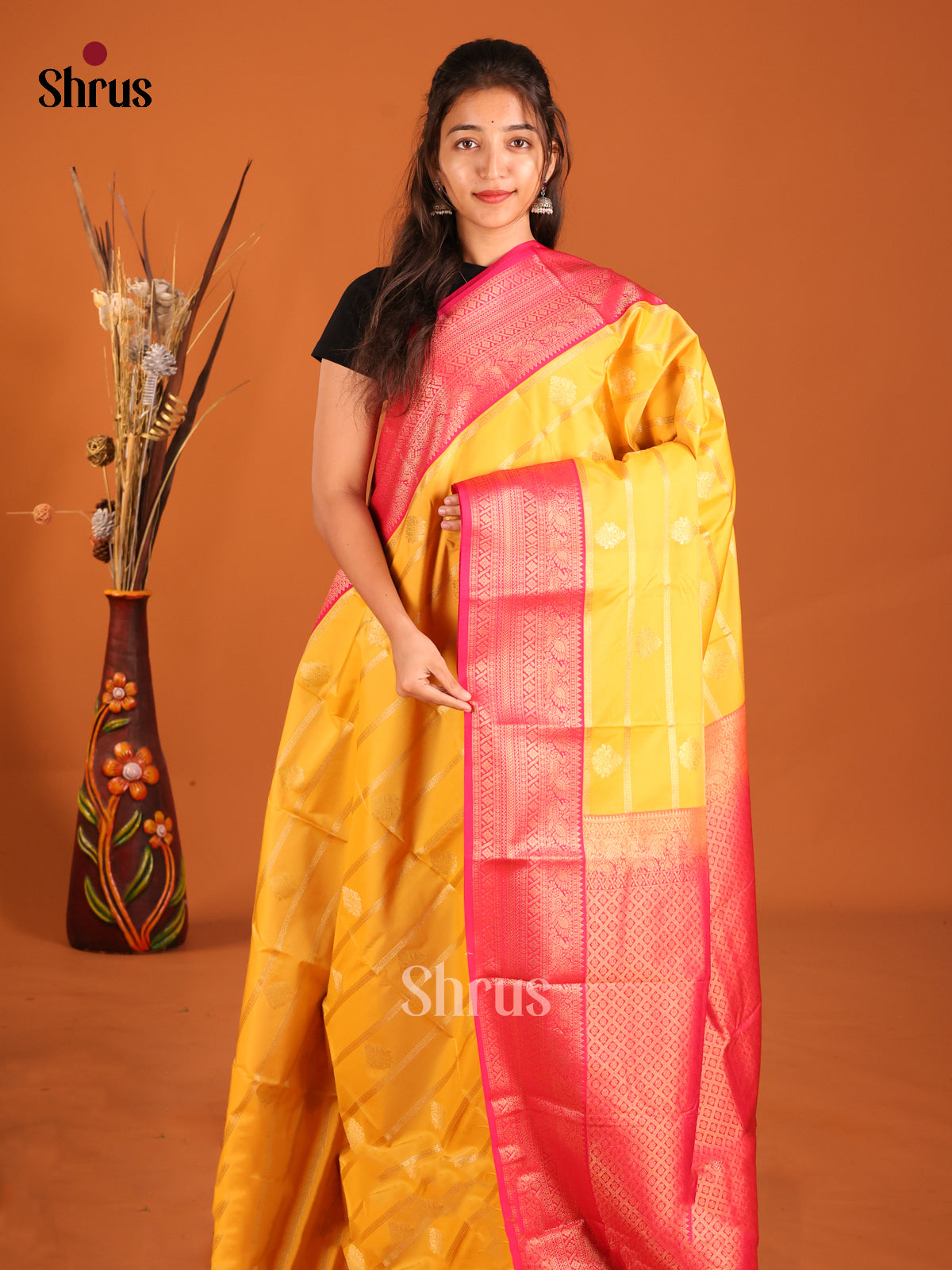 Yellow & Red - Semi Kanchipuram Saree