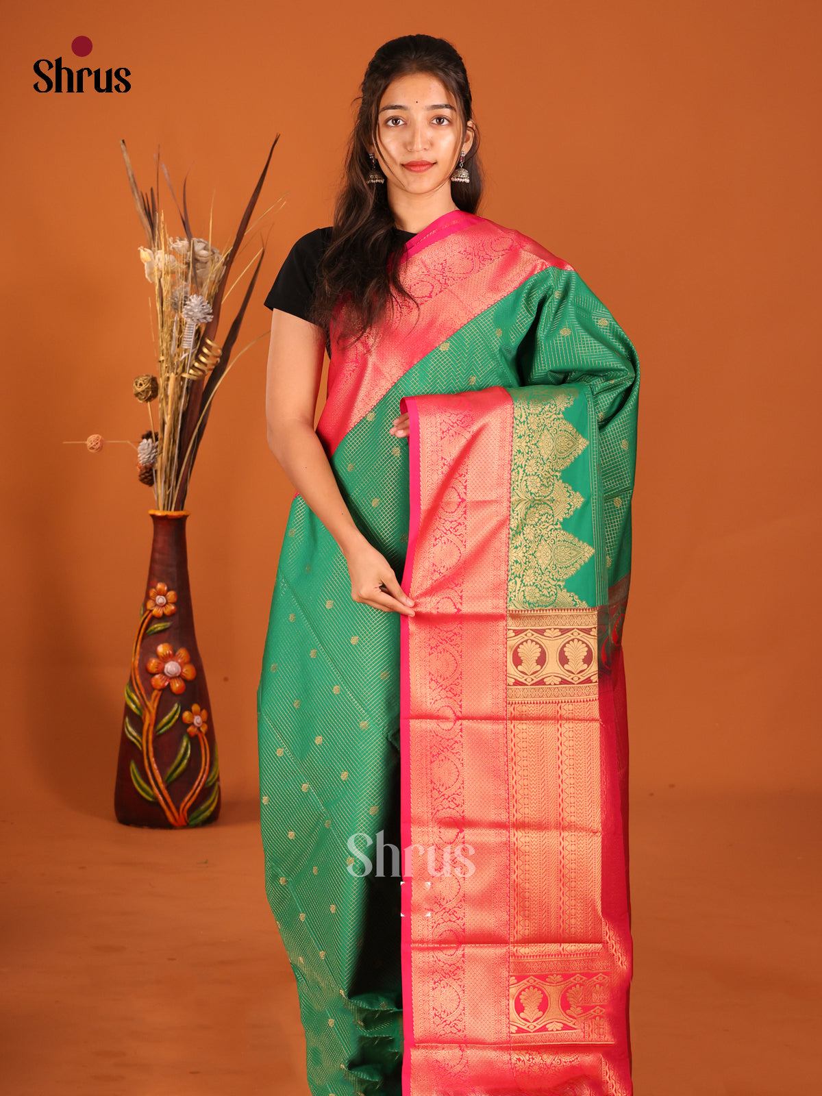 Green & Pink- Semi Kanchipuram Saree