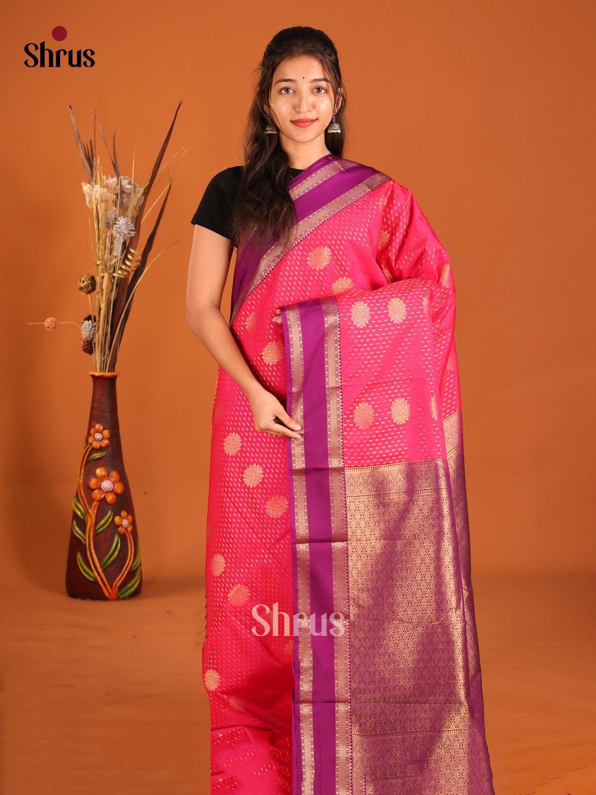 Pink & Purple - Semi Kanchipuram Saree