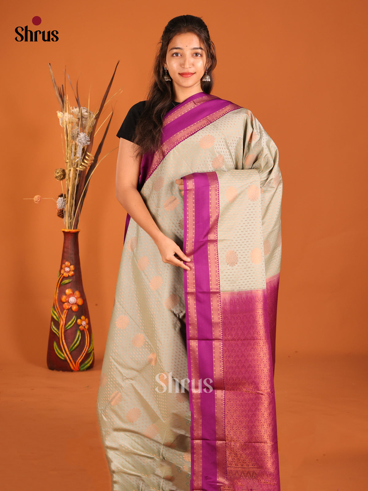Grey & Purple- Semi Kanchipuram Saree