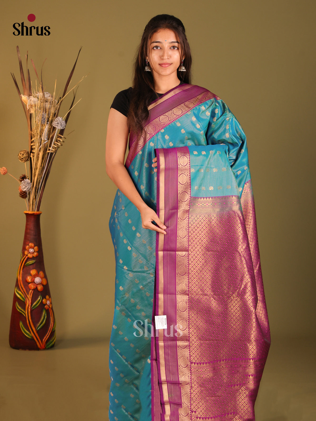 Blue & Purple - Semi Kanchipuram Saree