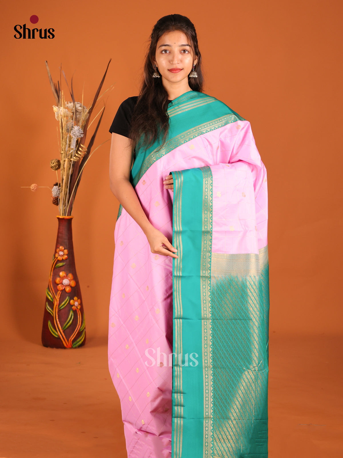 Lavender & Green - Semi Kanchipuram Saree