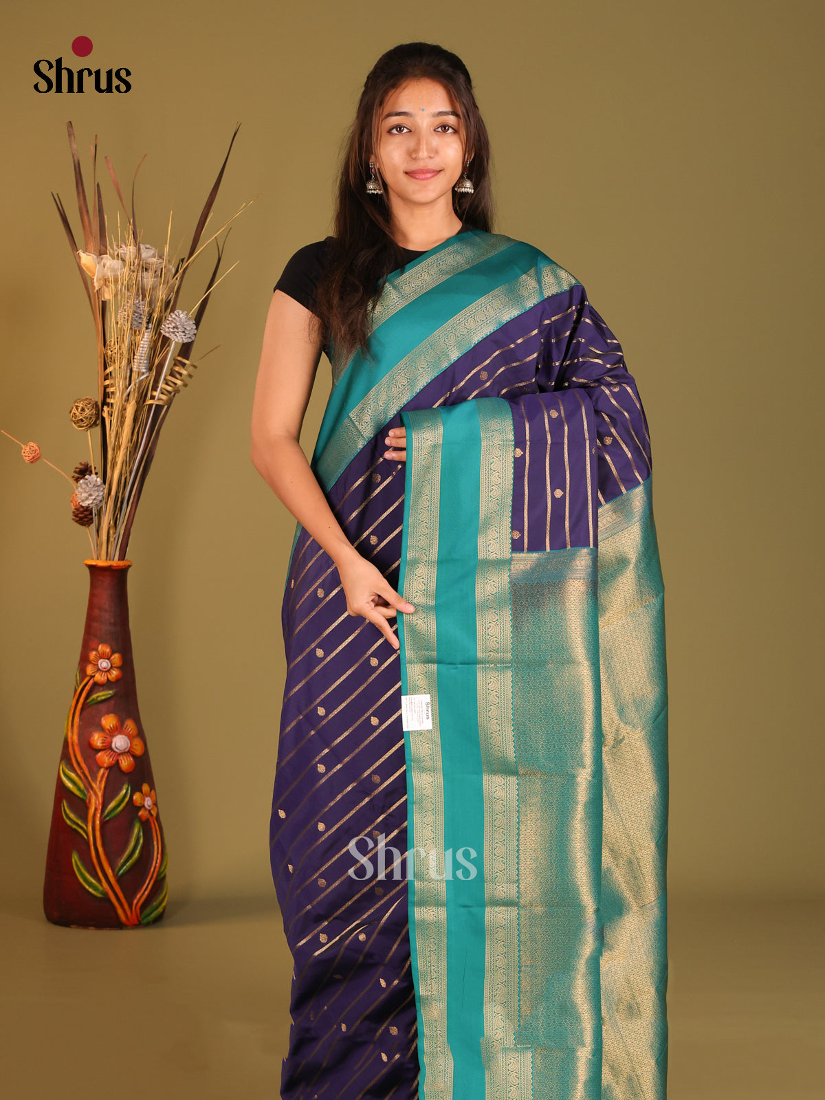 Blue & Teal - Semi Kanchipuram Saree
