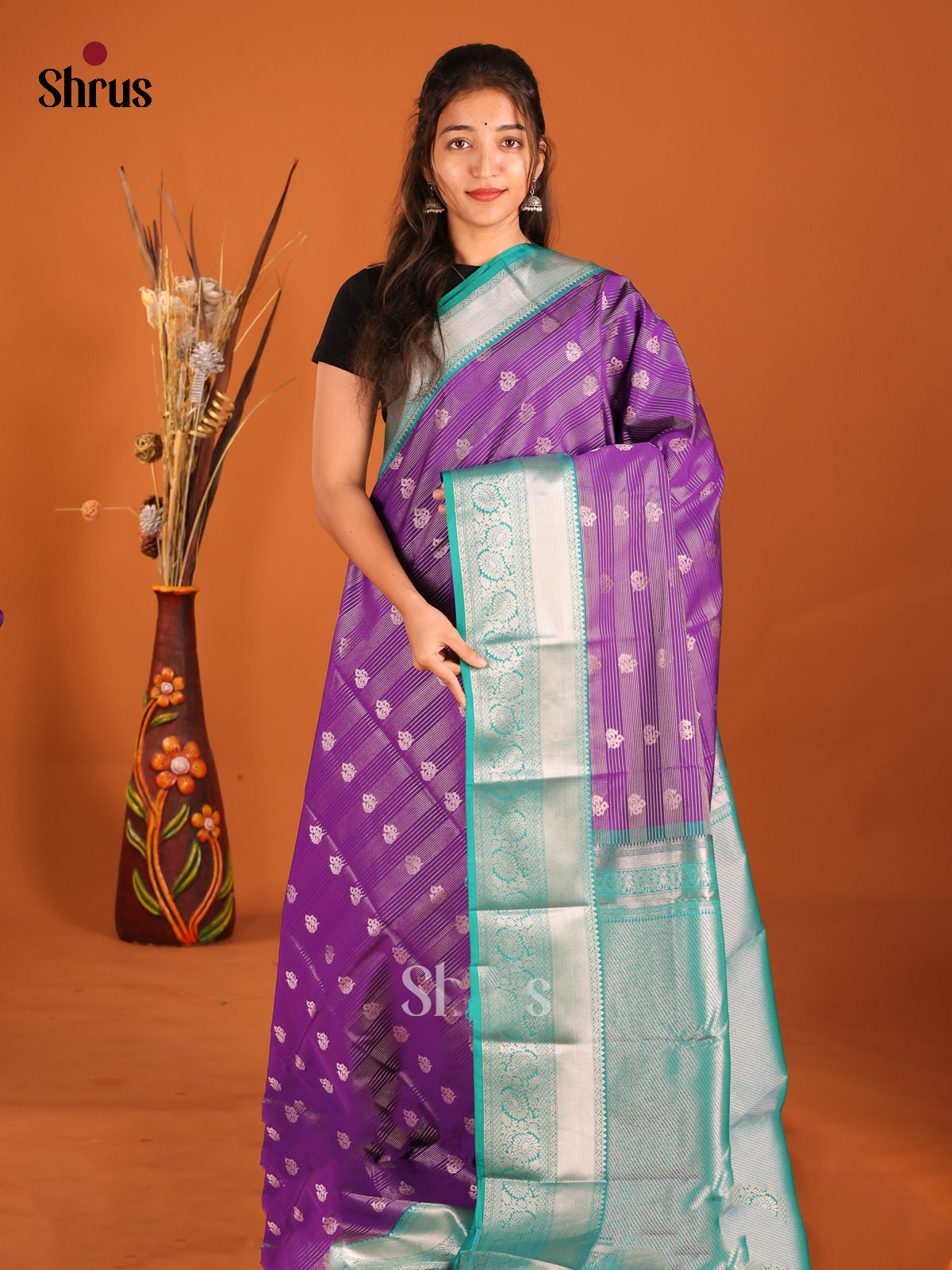 Violet & Teal - Semi Kanchipuram Saree