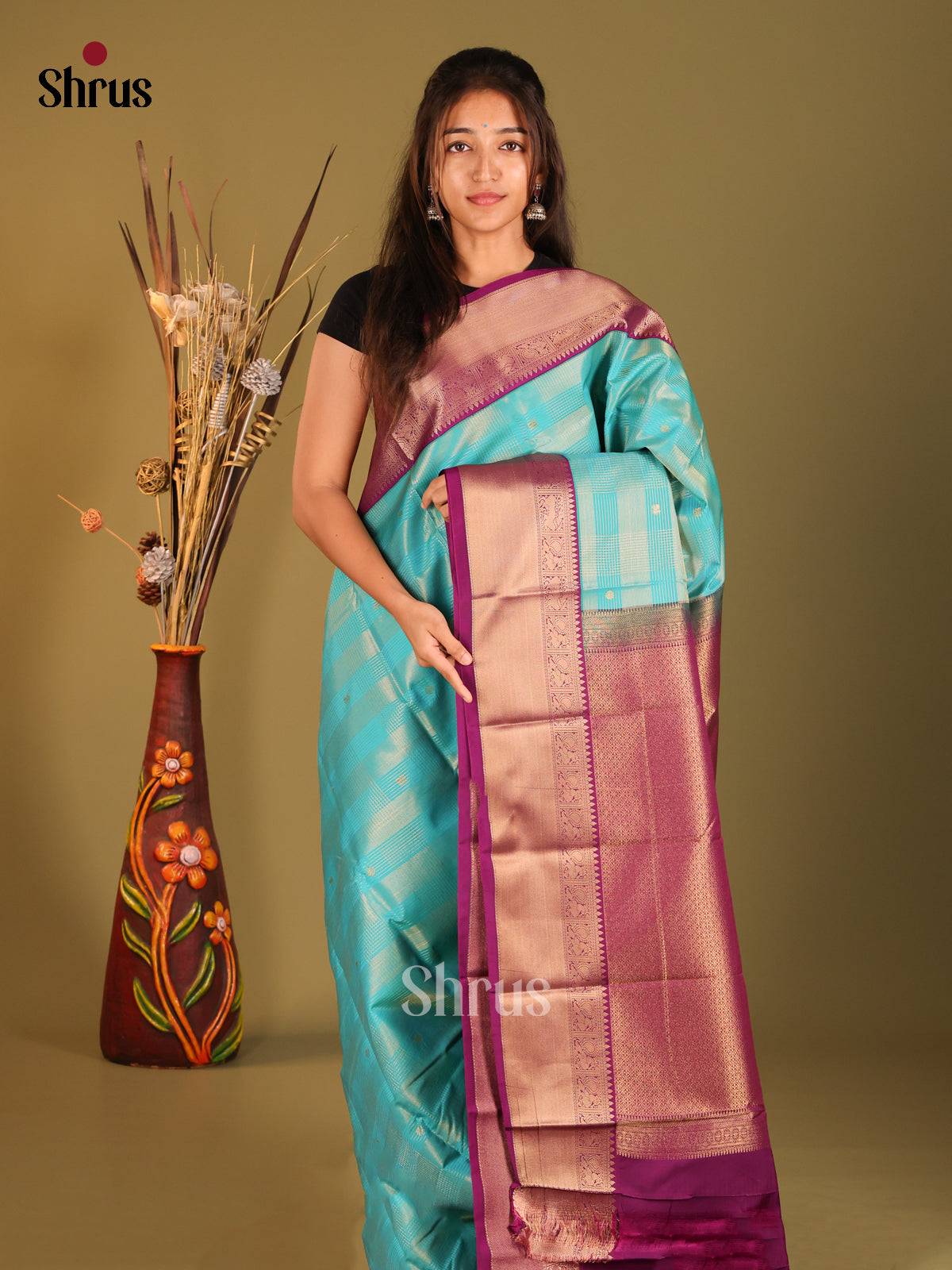 Blue & Purple - Semi Kanchipuram Saree