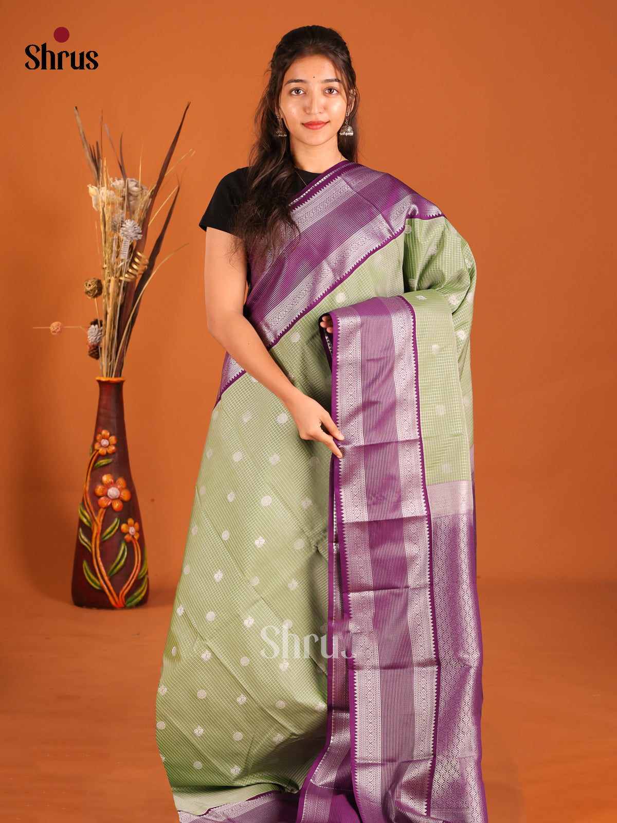 Green & Purple - Semi Kanchipuram Saree