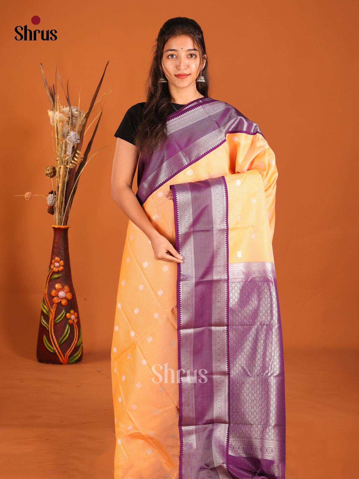 Orange & Purple - Semi Kanchipuram Saree