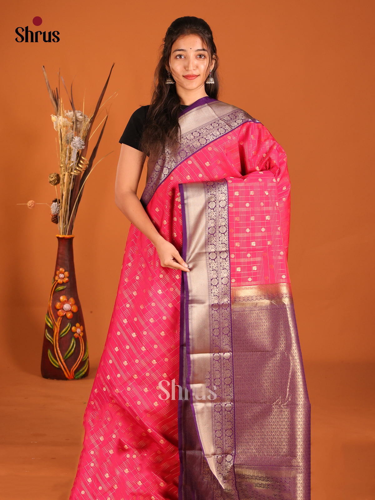 Pink & Purple - Semi Kanchipuram Saree