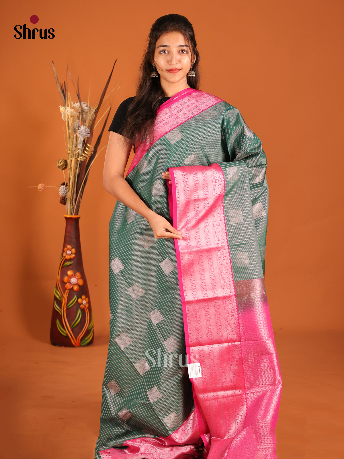 Green & Pink- Semi Kanchipuram Saree