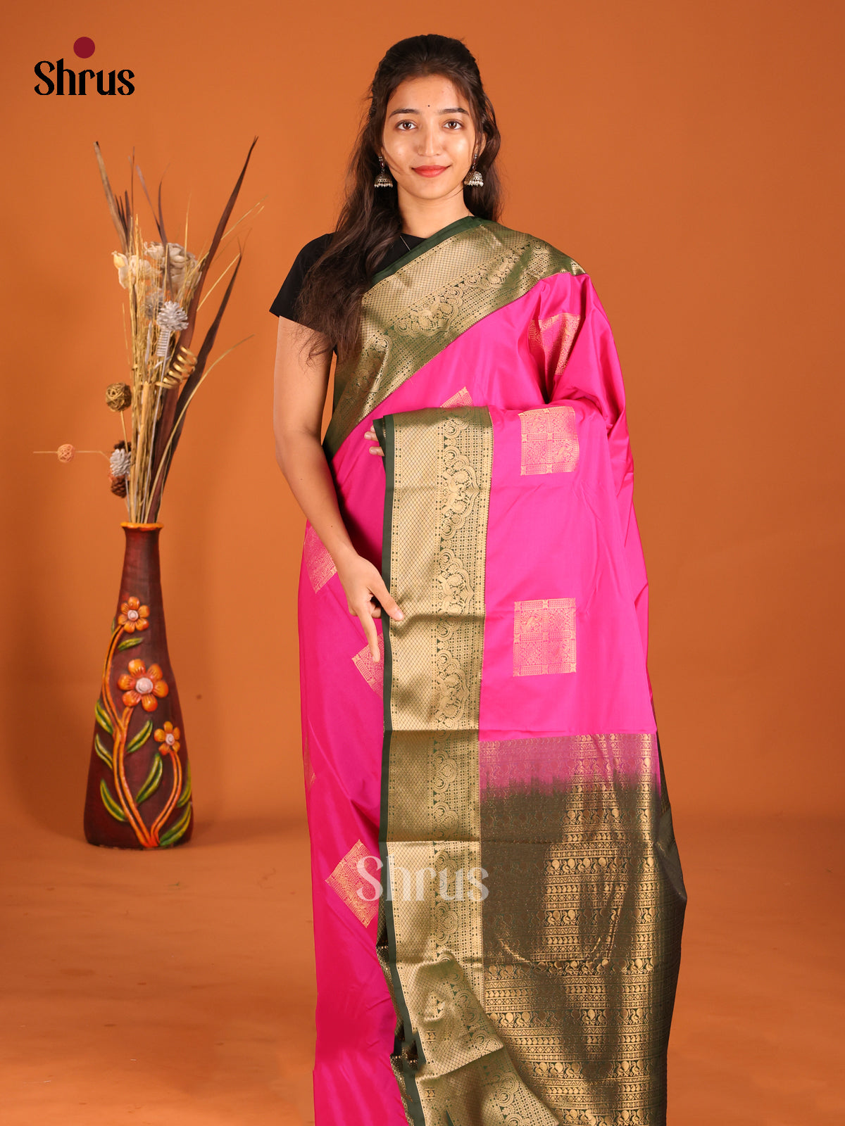 Pink & Green - Semi Kanchipuram Saree