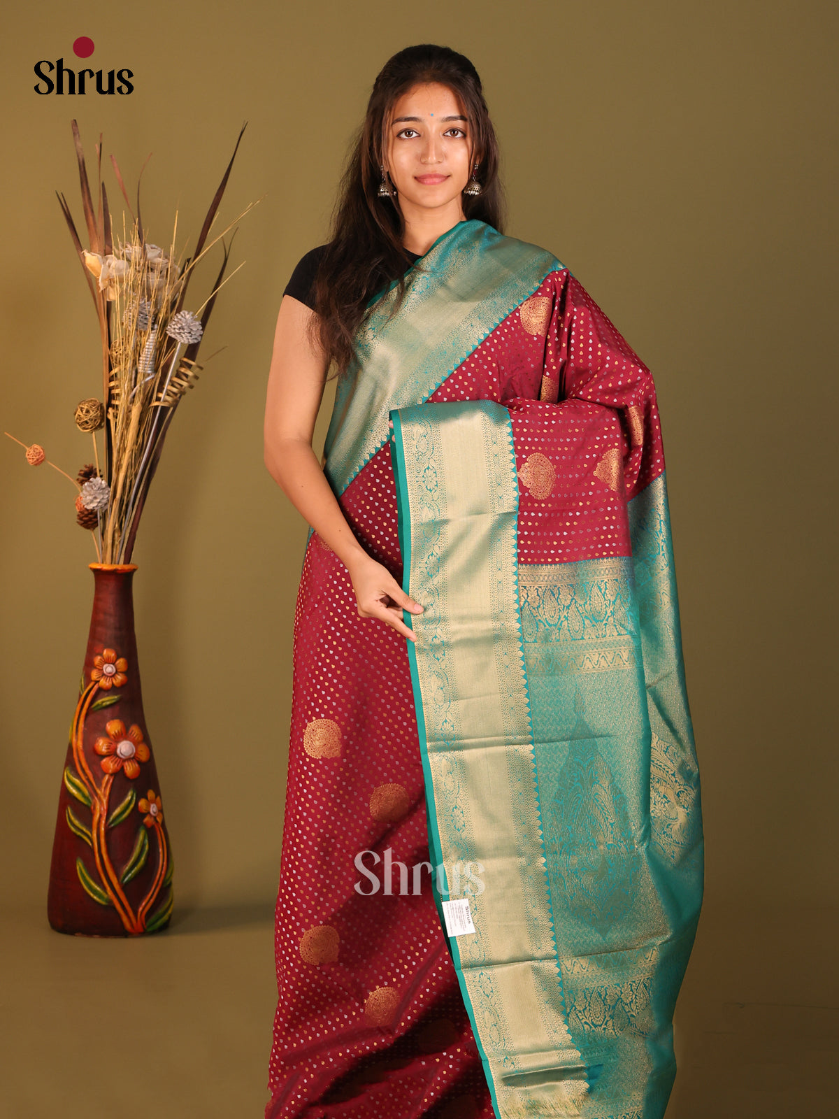 Maroon & Green - Semi Kanchipuram Saree