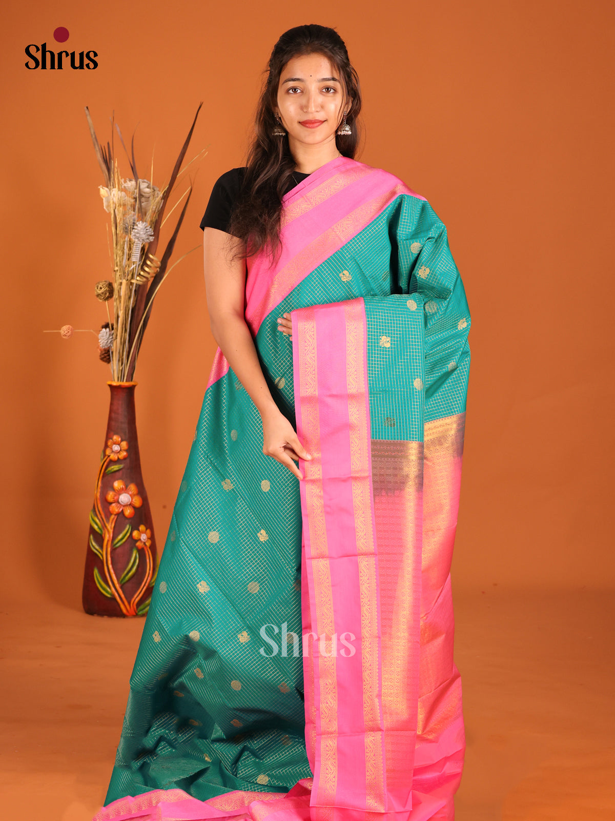 Green & Pink - Semi Kanchipuram Saree