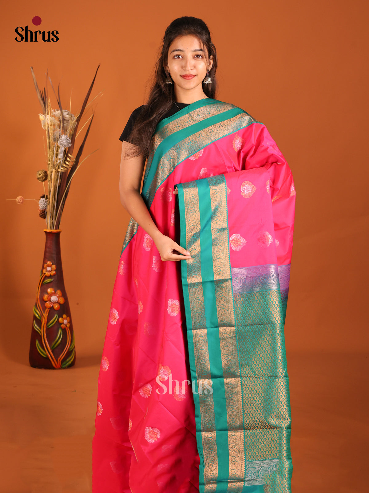Pink & Green - Semi Kanchipuram Saree