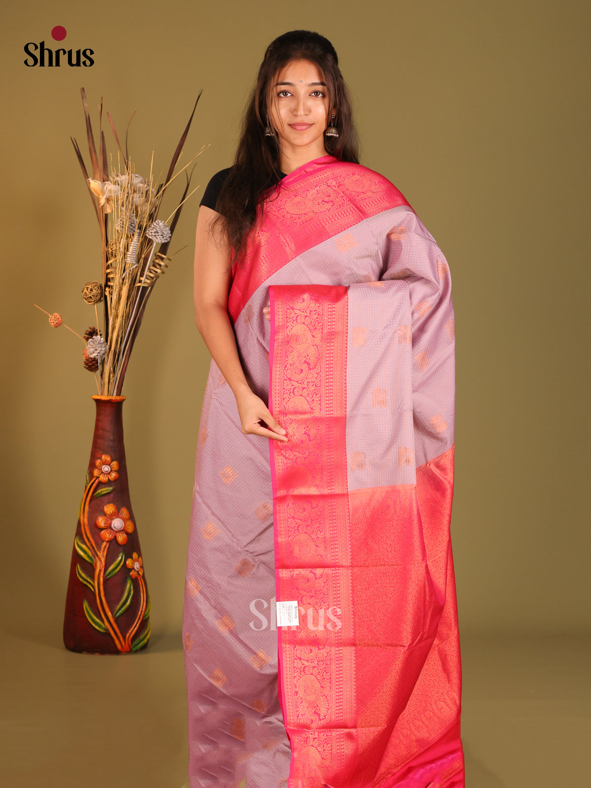 Lavender & Pink - Semi Kanchipuram Saree - Shop on Shrus.com