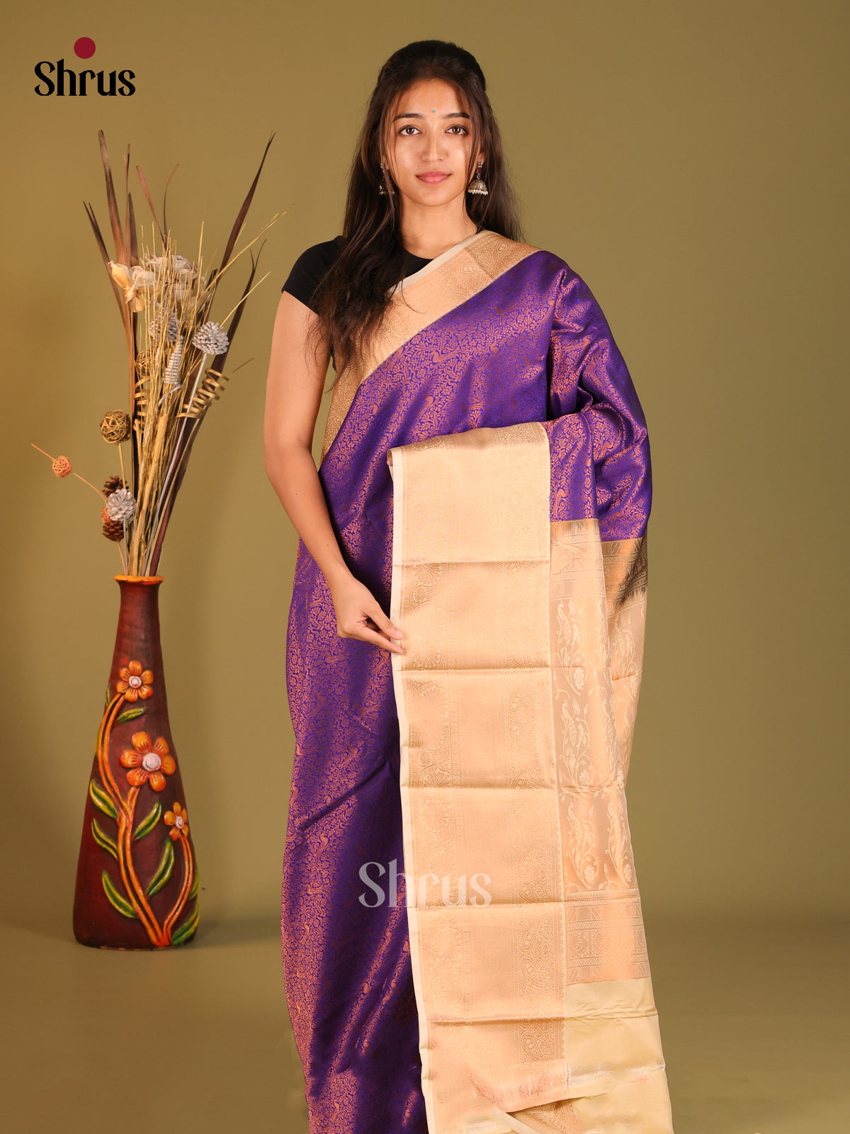 Violet & Cream- Semi Kanchipuram Saree