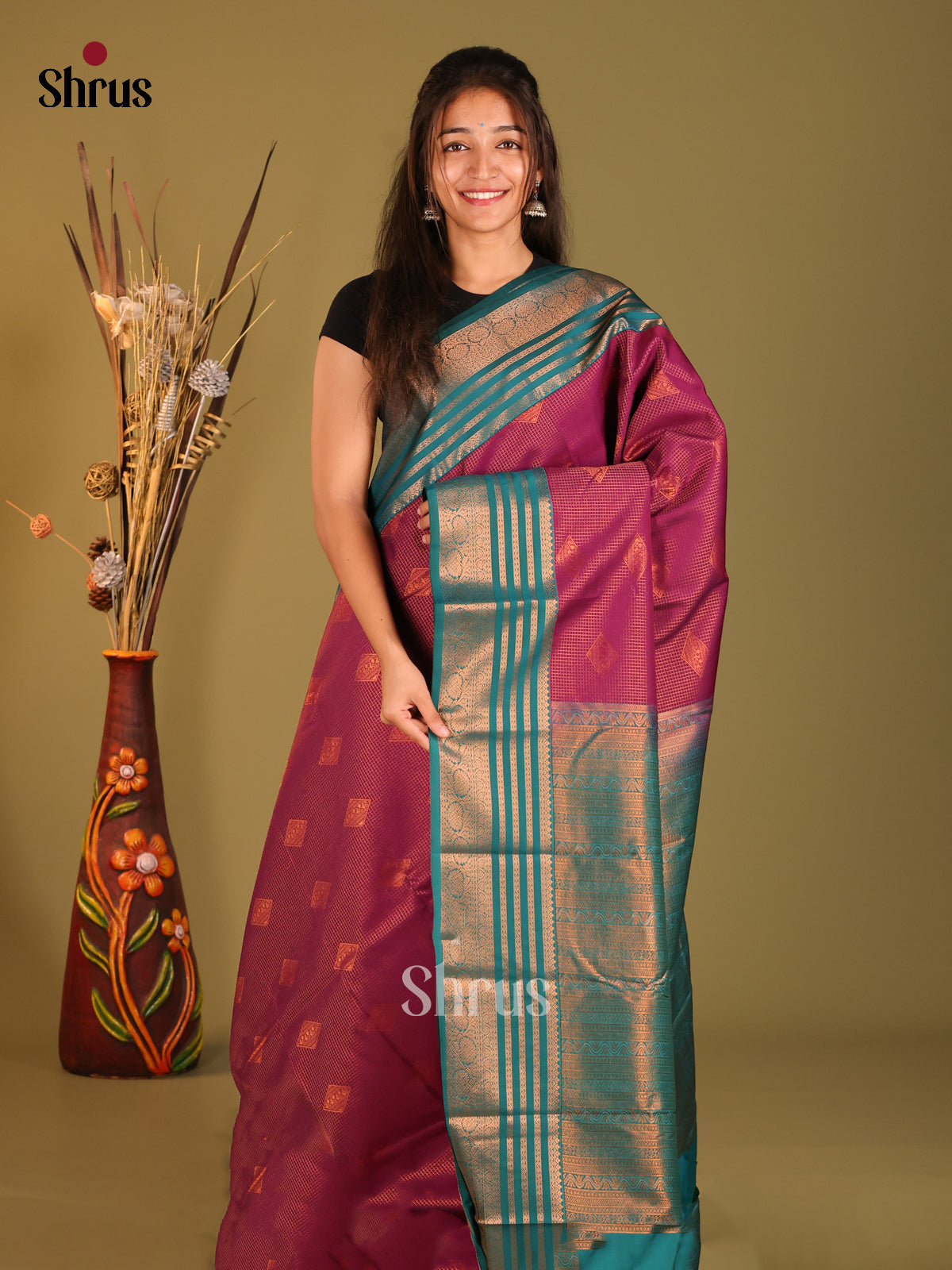 DHS04303 - Semi Kanchipuram Saree - Shop on Shrus.com