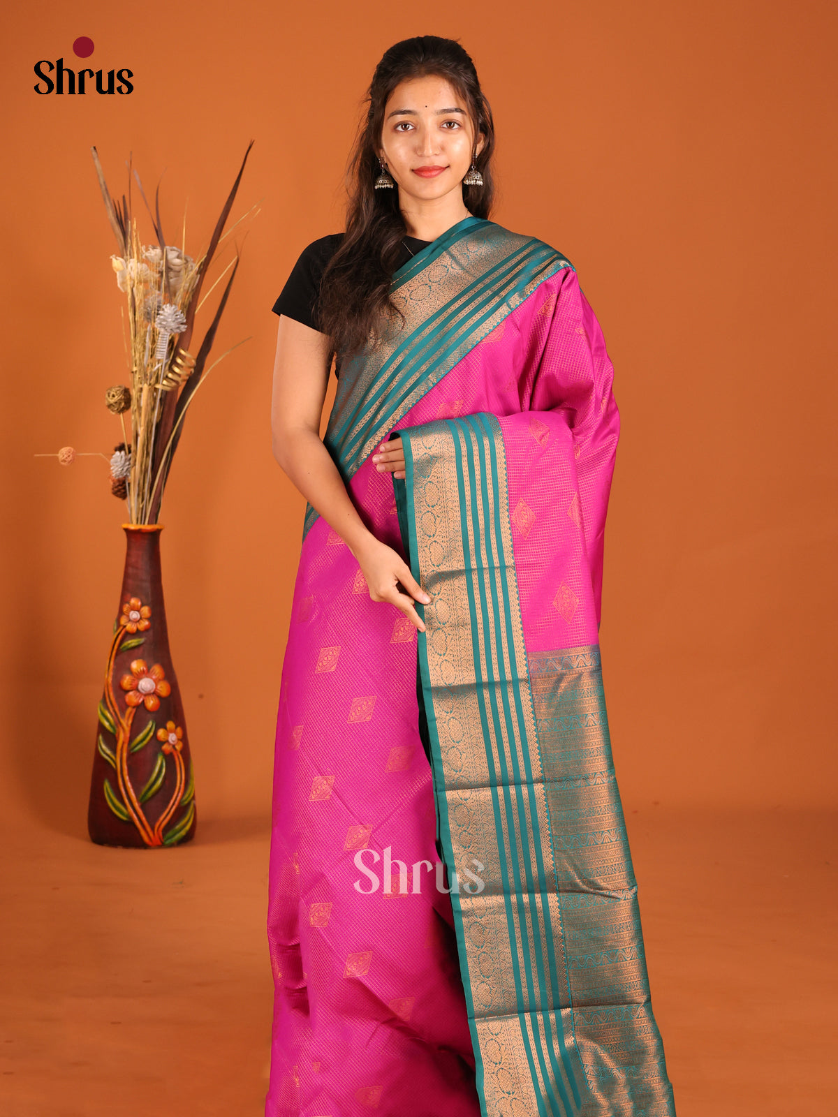 Pink & Blue - Semi Kanchipuram Saree