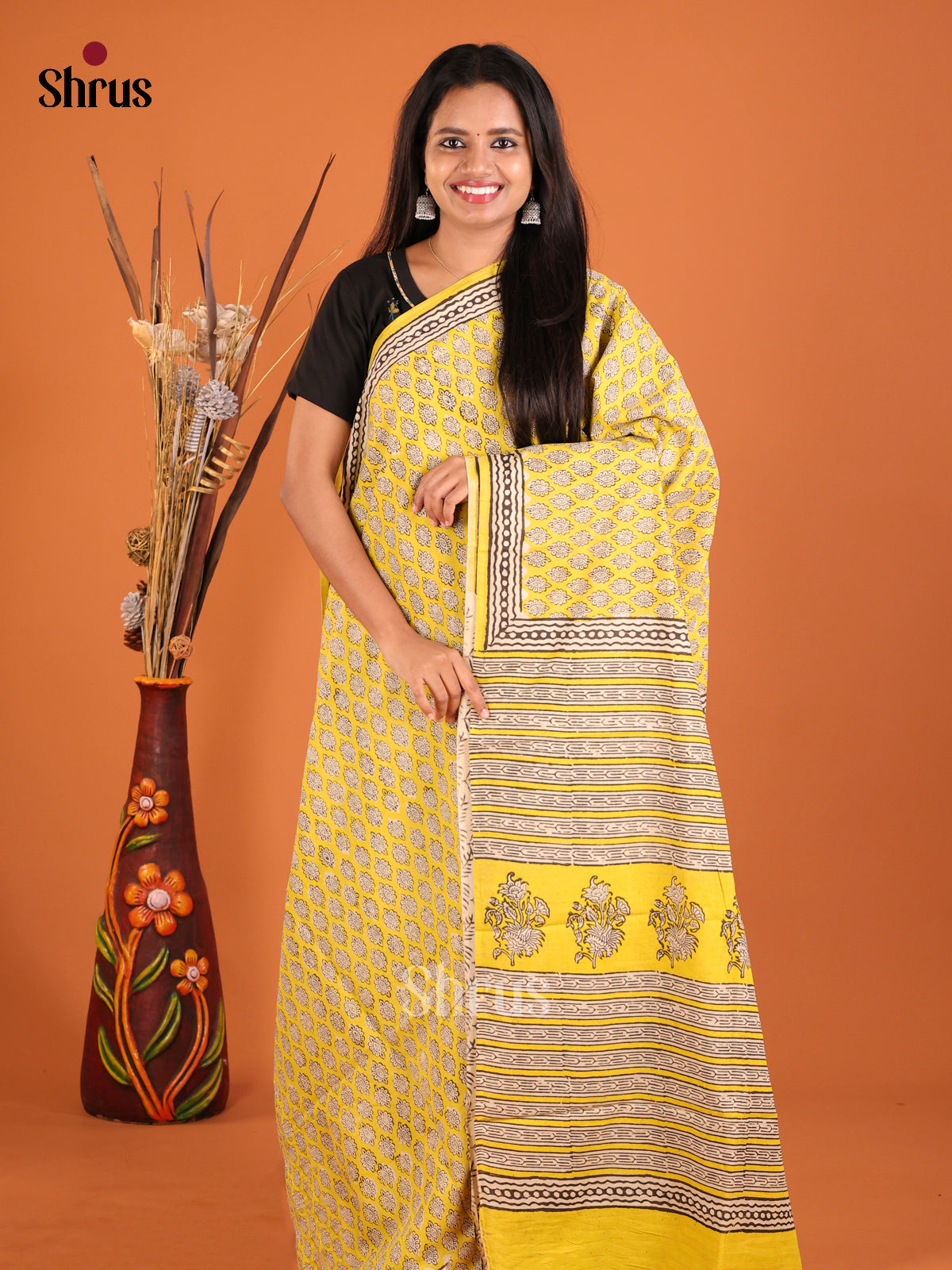 Yellow & Cream - Jaipur cotton Saree