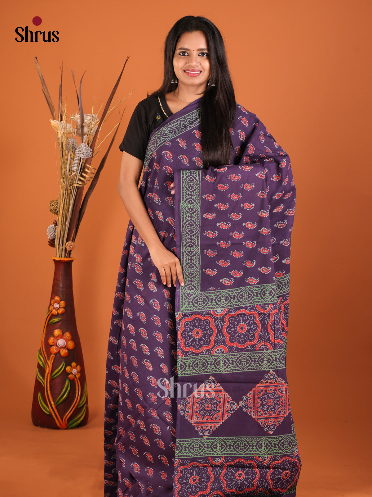 Blue & Red - Jaipur cotton Saree