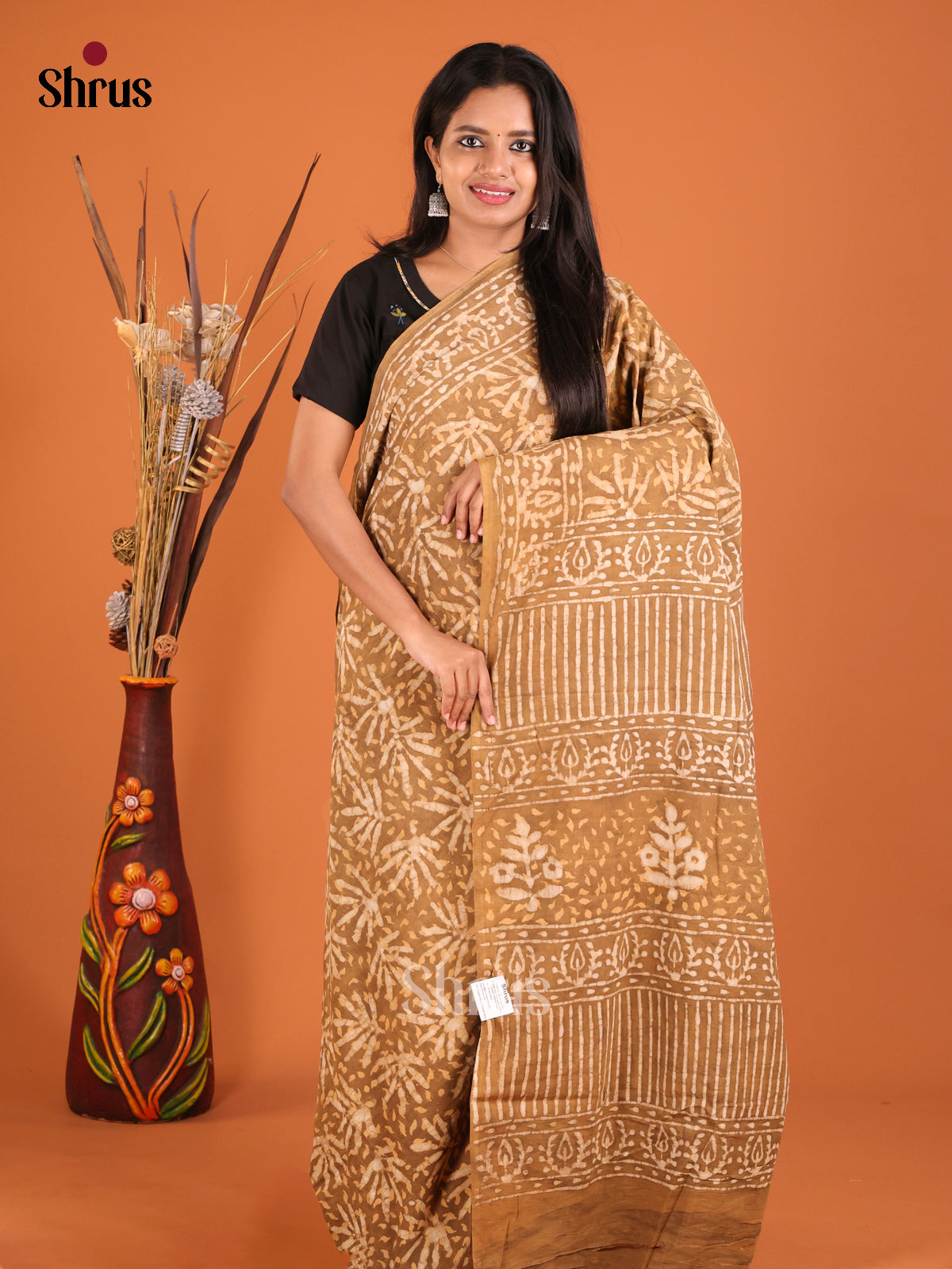 Brown - Jaipur cotton Saree