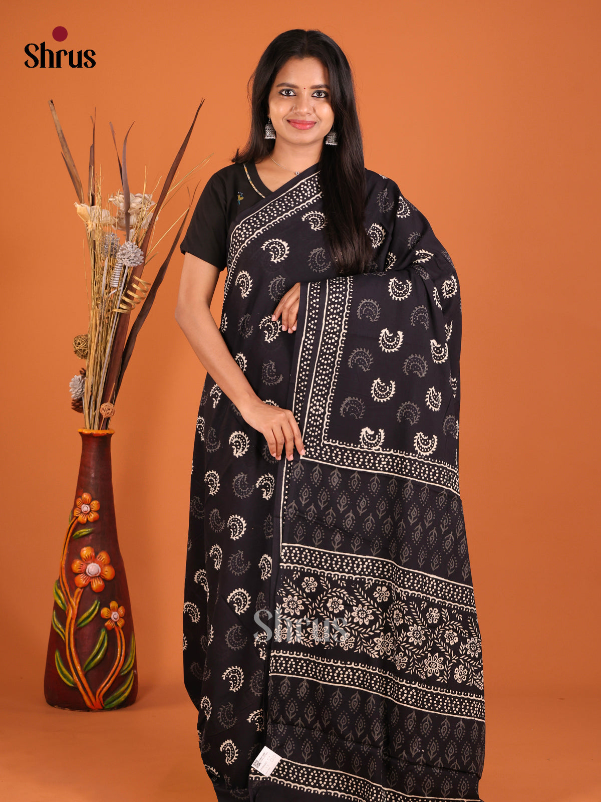 Black - Jaipur cotton Saree