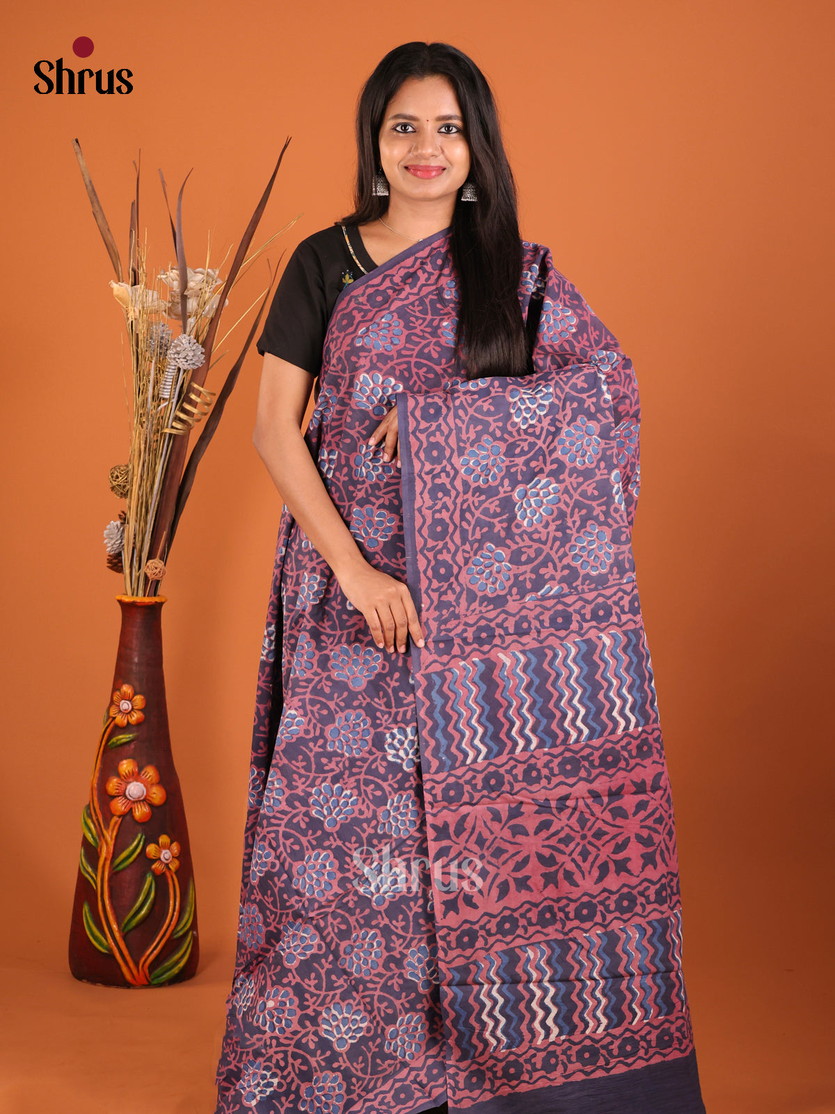 Blue & Pink - Jaipur cotton Saree