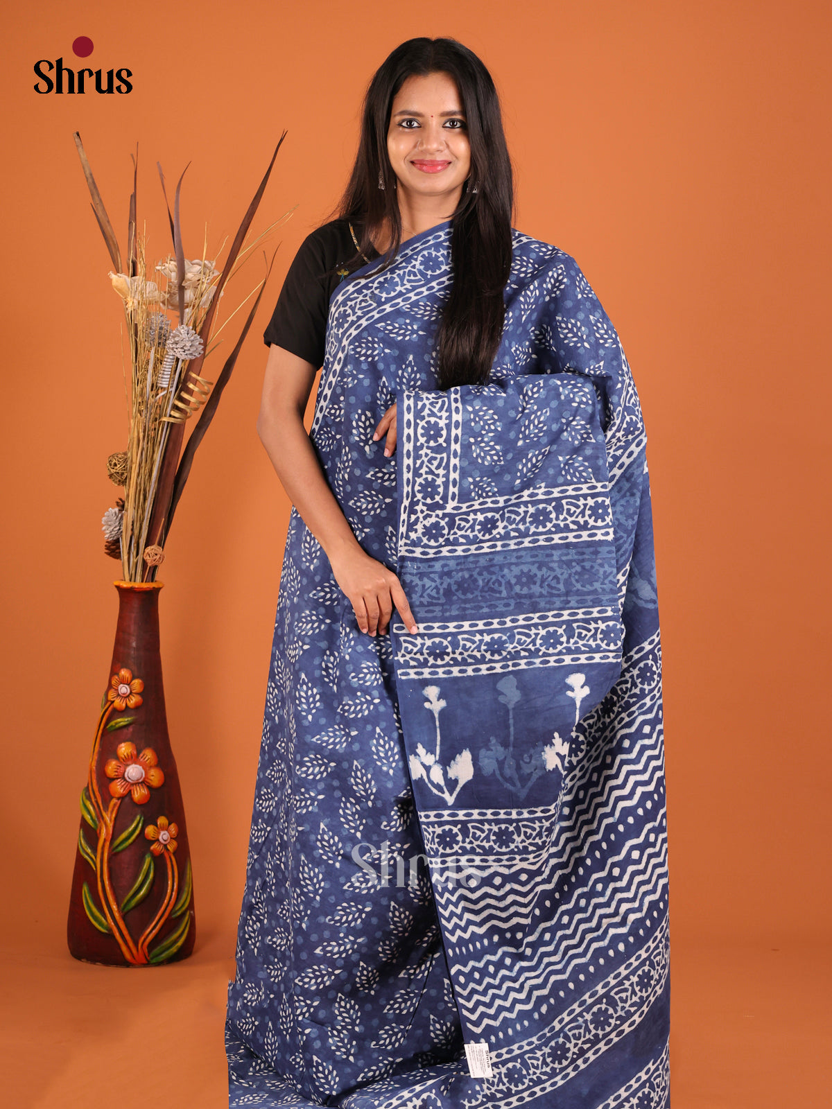 Indigo Blue- Jaipur cotton Saree - Shop on Shrus.com